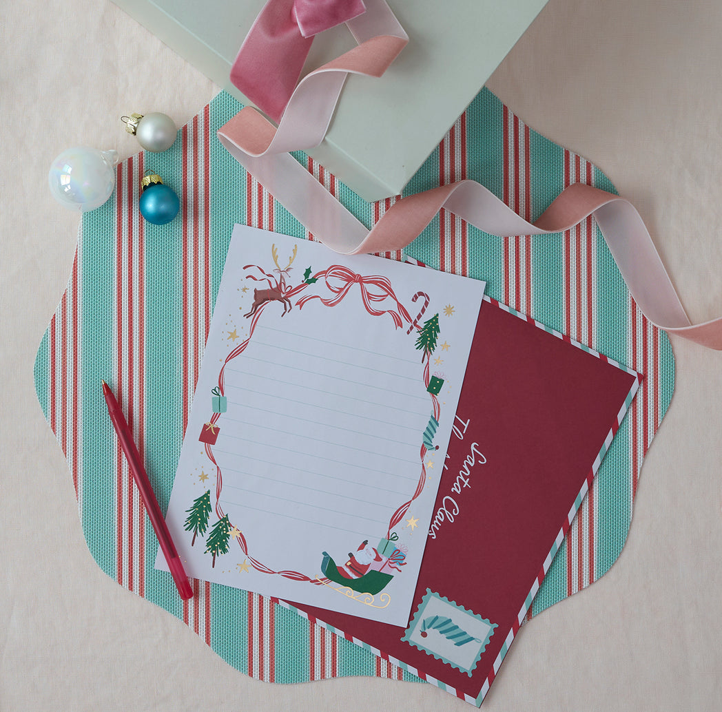 Chilewich striped woven mat with textured terrastrand yarn surface, featuring modern linear design and durable finish.