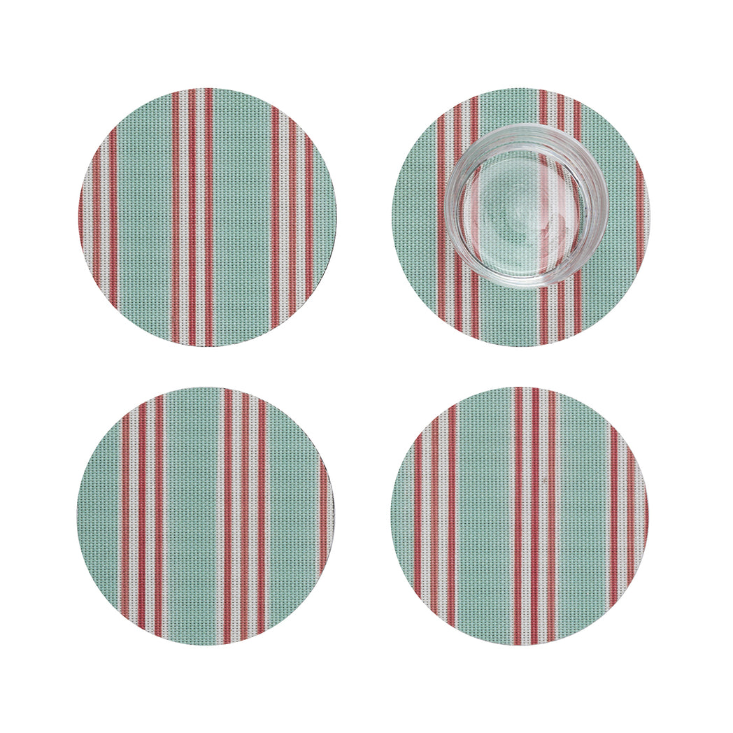 Chilewich striped woven mat with textured terrastrand yarn surface, featuring modern linear design and durable finish.