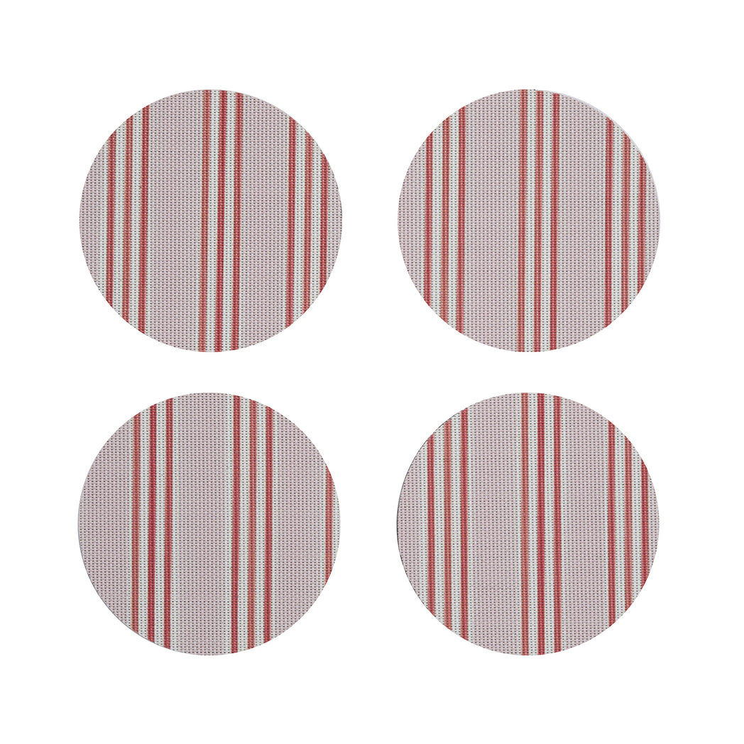 Chilewich striped woven mat with textured terrastrand yarn surface, featuring modern linear design and durable finish.