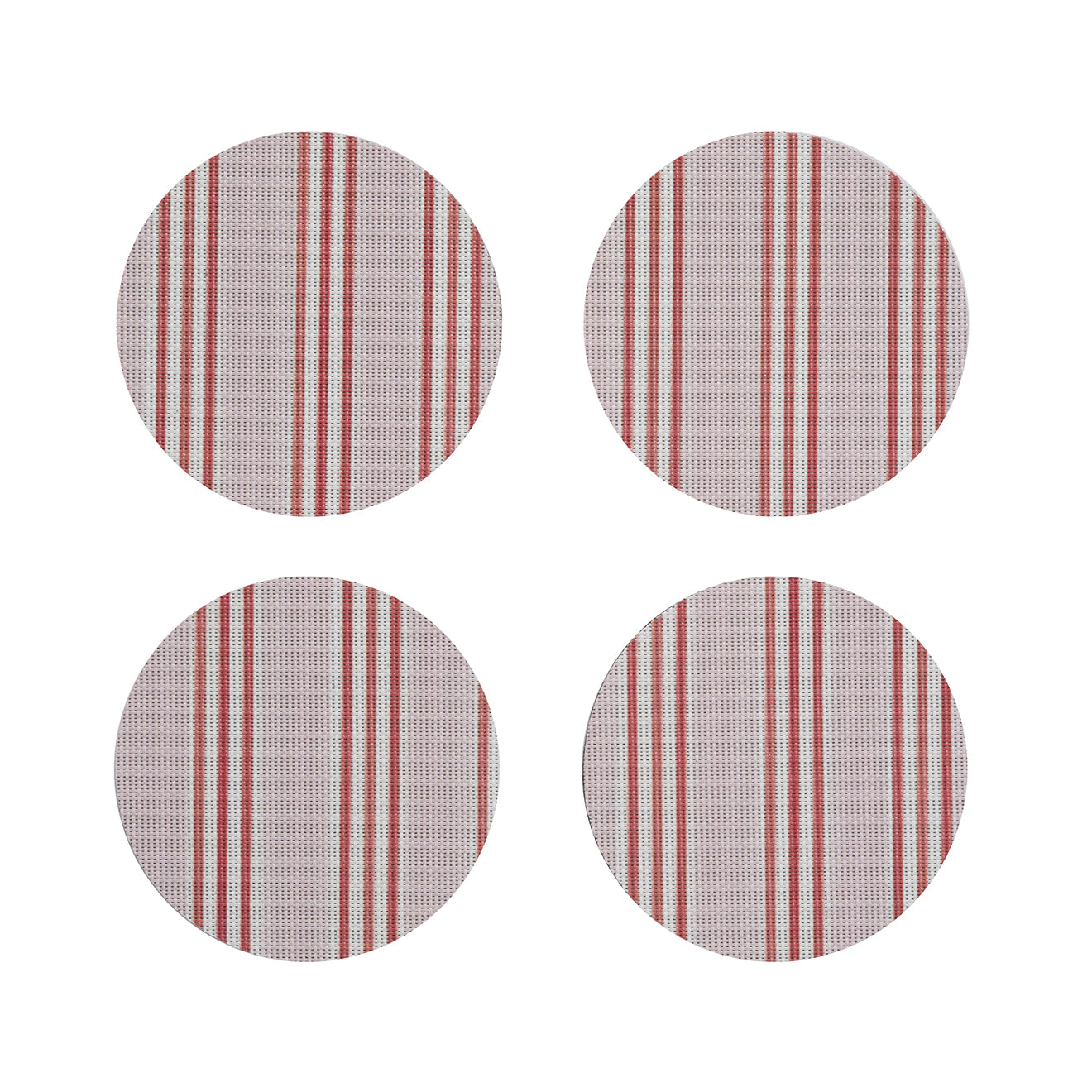 Chilewich striped woven mat with textured terrastrand yarn surface, featuring modern linear design and durable finish.