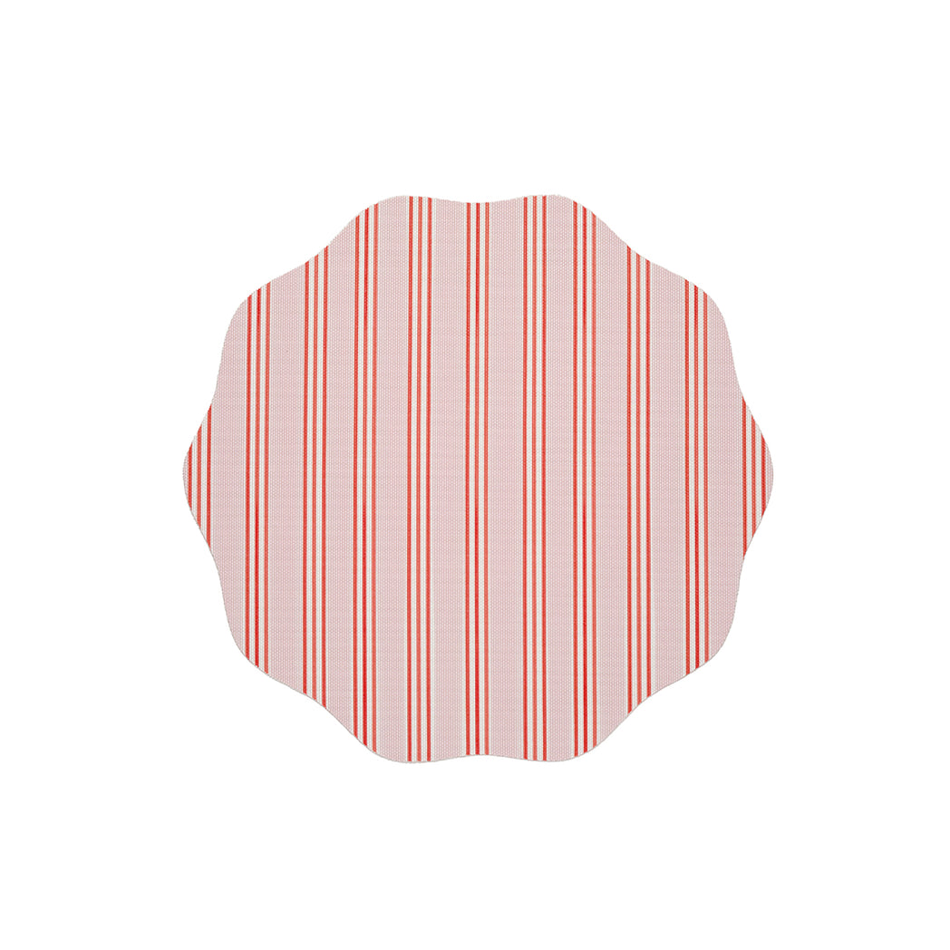 Chilewich striped woven mat with textured terrastrand yarn surface, featuring modern linear design and durable finish.