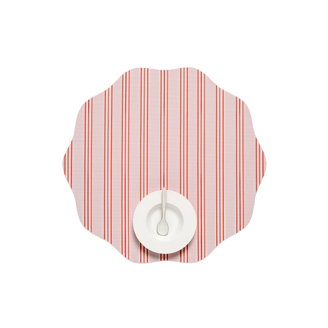 Chilewich striped woven mat with textured terrastrand yarn surface, featuring modern linear design and durable finish.