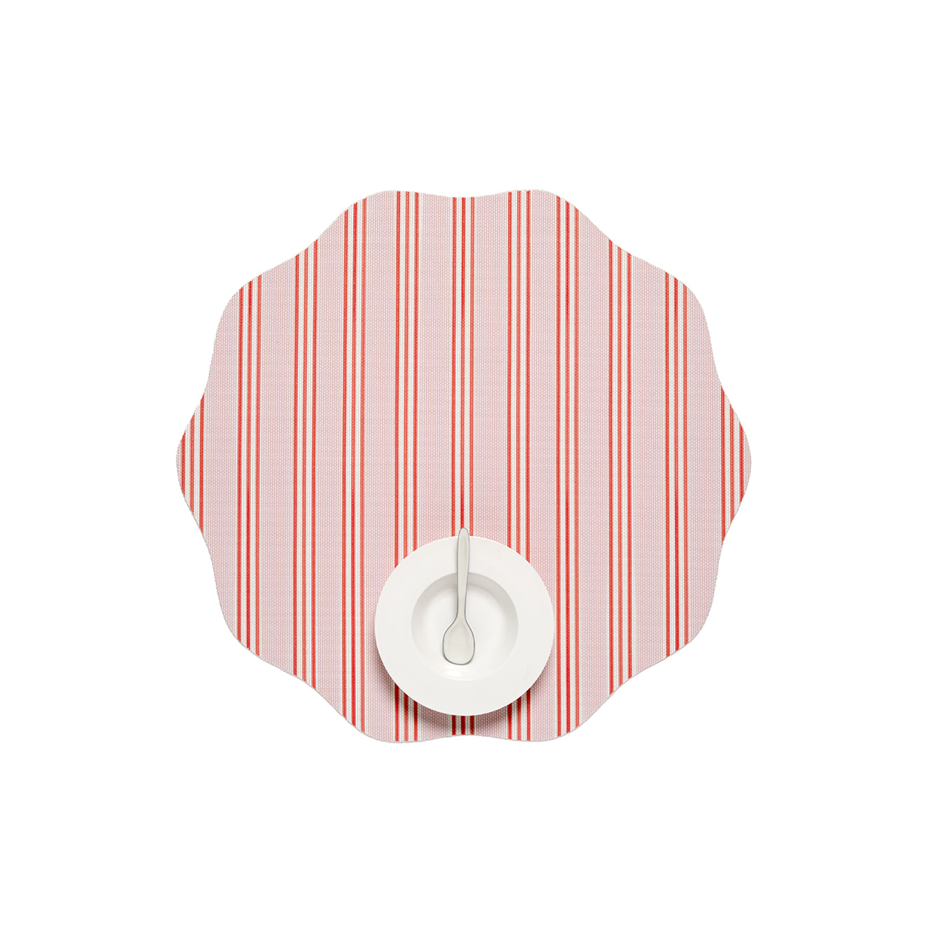 Chilewich striped woven mat with textured terrastrand yarn surface, featuring modern linear design and durable finish.