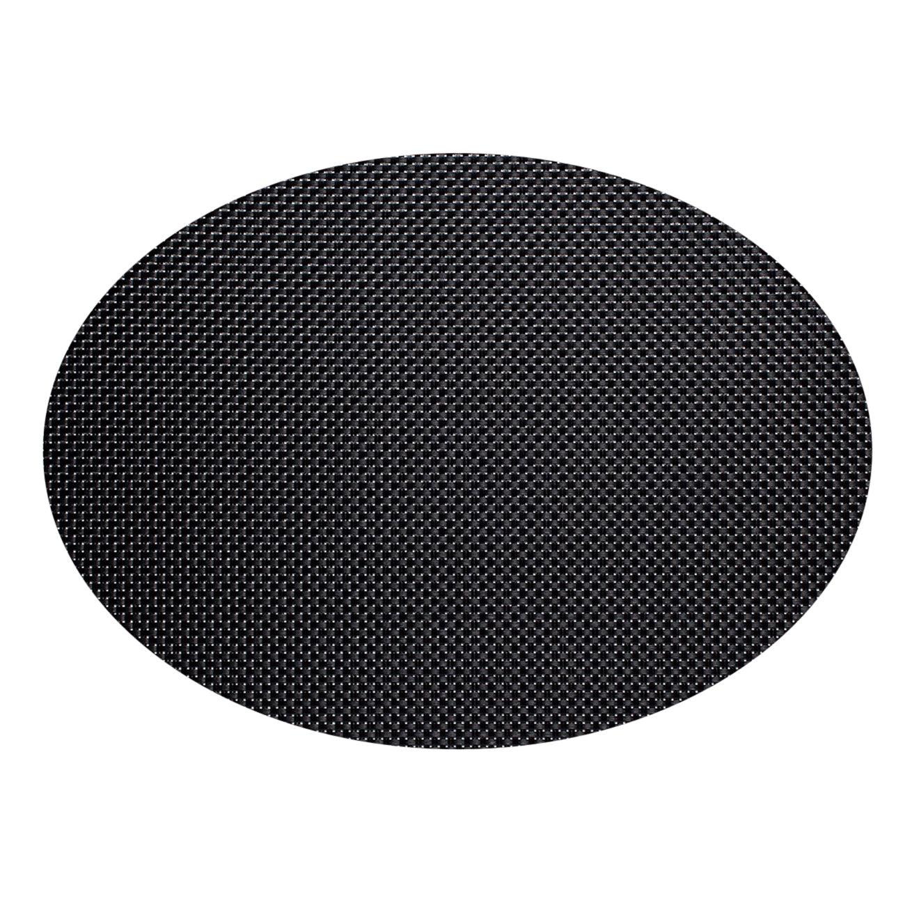 Chilewich Basketweave floor mat in Black, showcasing woven terrastrand yarn texture and modern design aesthetic.