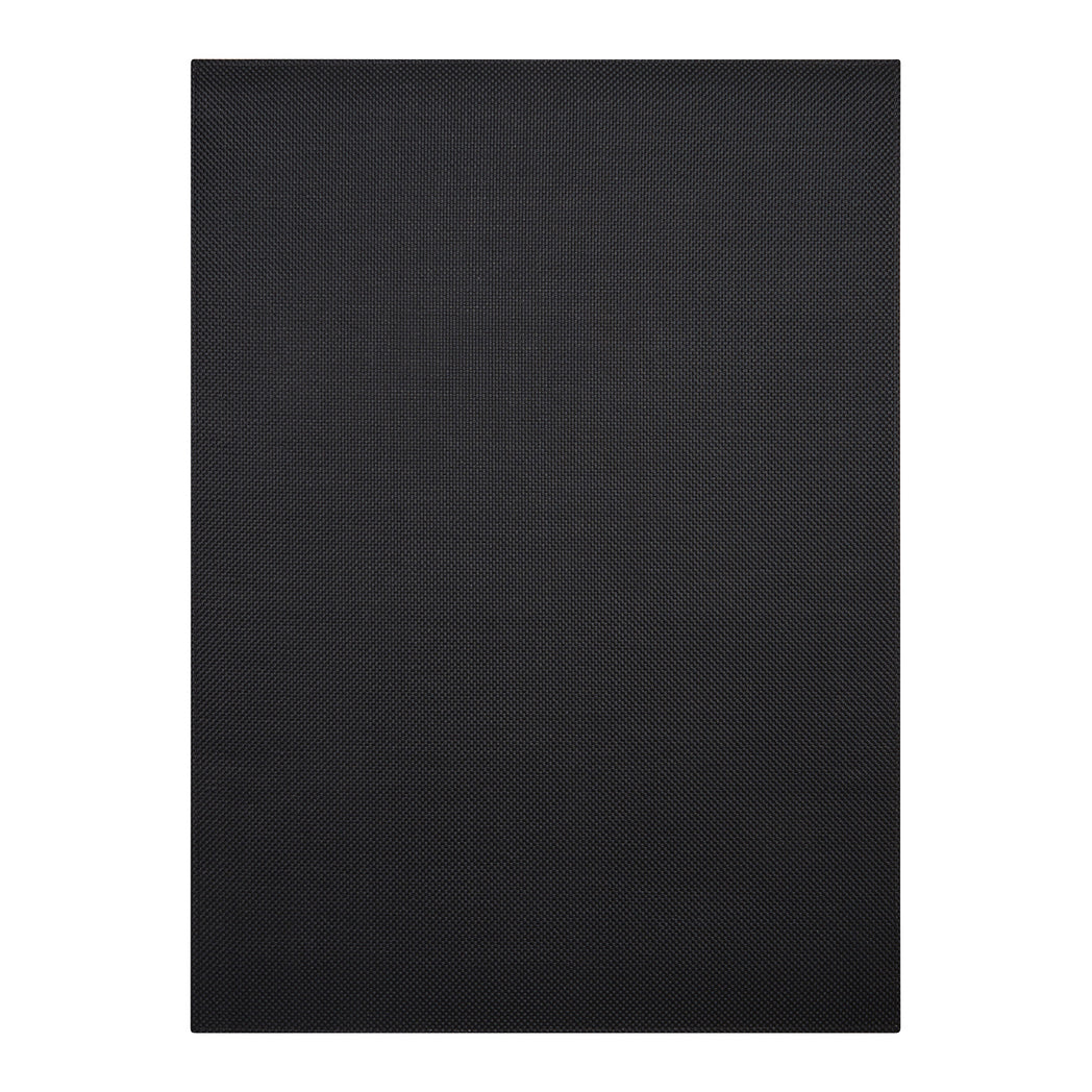 Chilewich Basketweave floor mat in Black, showcasing woven terrastrand yarn texture and modern design aesthetic.