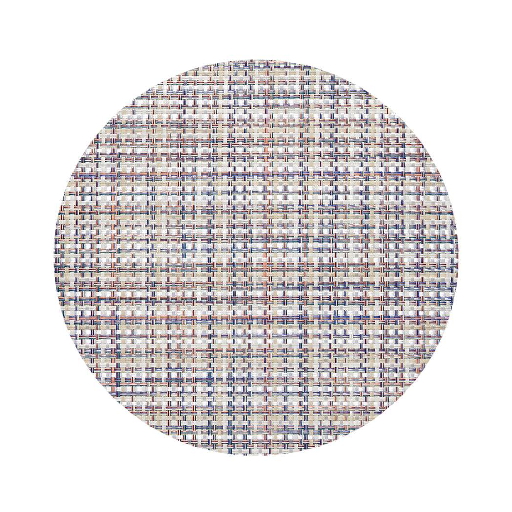 Round Placemats in Light Warm Beige Base with Multicolored Accents