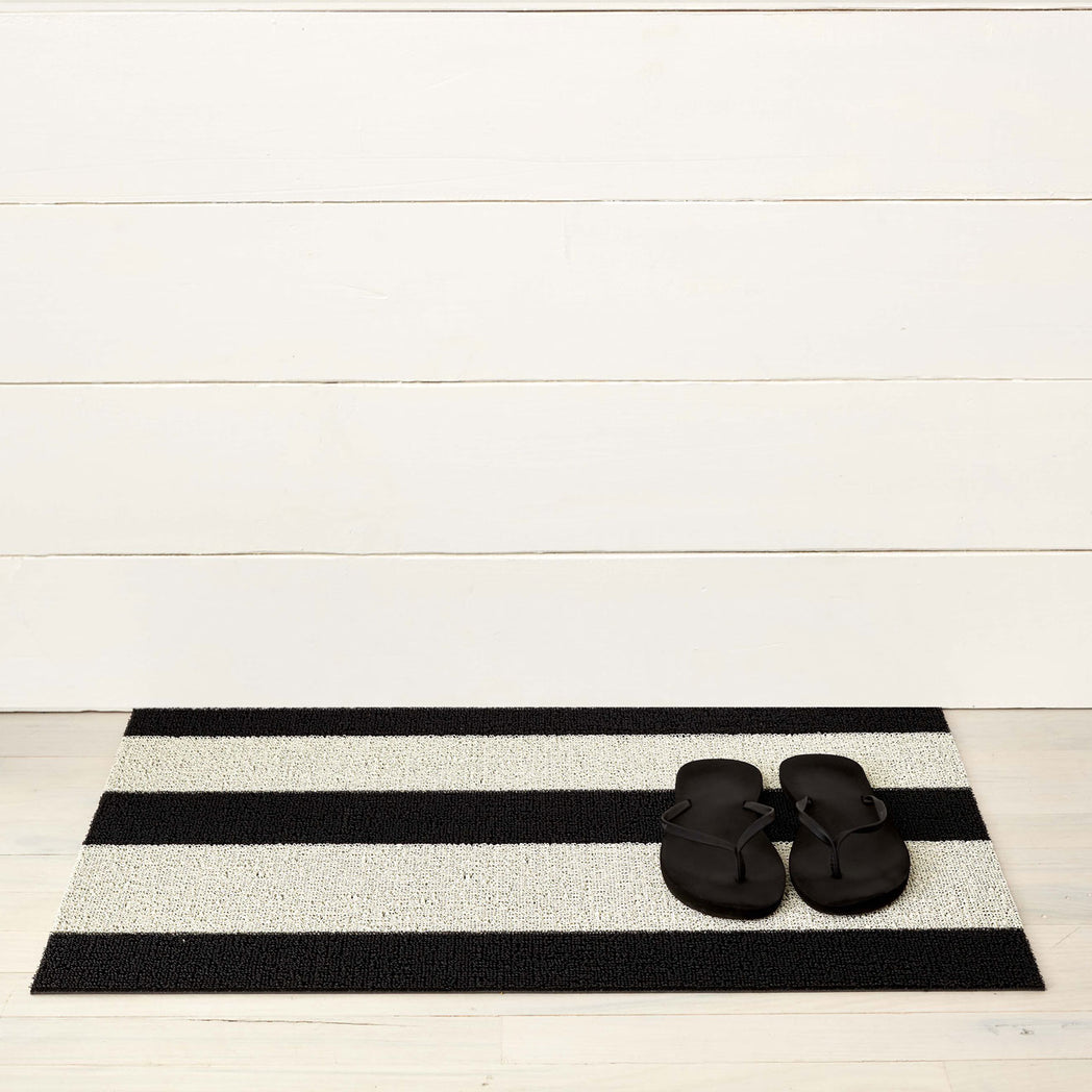 Bold Stripe Shag Mats - Black/White Doormat