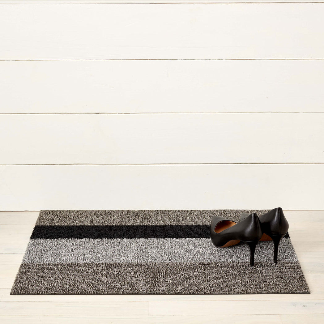 Bold Stripe Shag Mats - Silver/Black Doormat