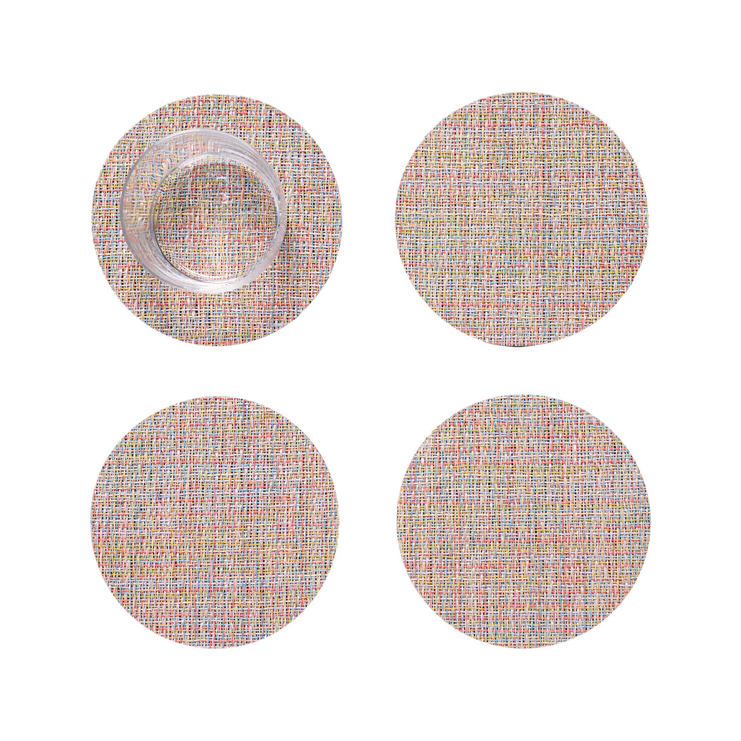Set of 4 Coasters in Multicolor with Light Yellows, Light Blues, Light Greens and Midtone Pinks