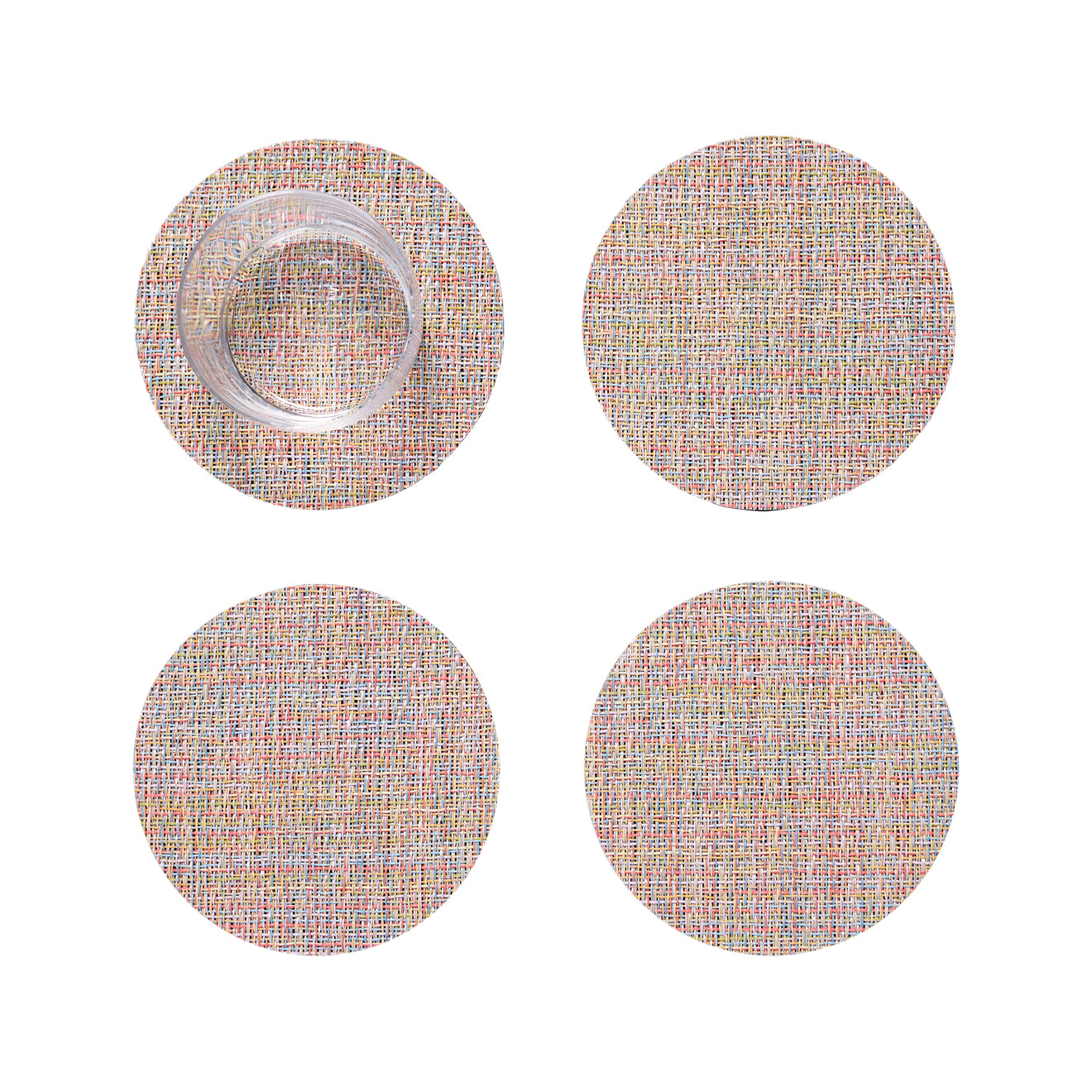 Set of 4 Coasters in Multicolor with Light Yellows, Light Blues, Light Greens and Midtone Pinks