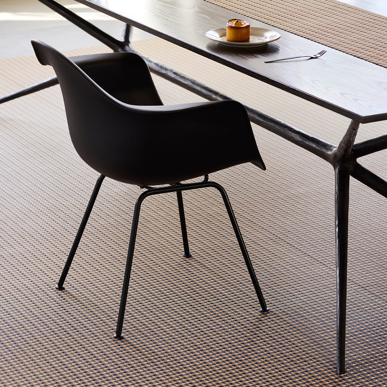 Chilewich woven floor mat in neutral woven terrastrand yarn, durable and stylish for modern living spaces.