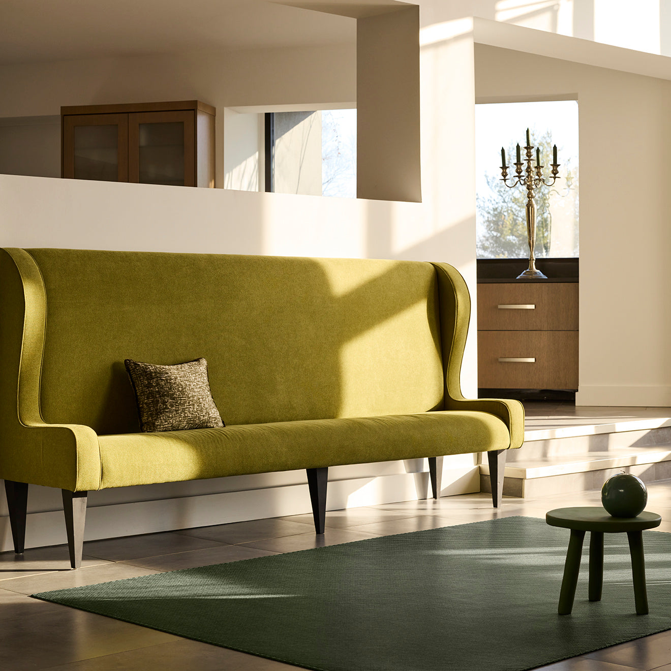 Chilewich woven floor mat in neutral woven terrastrand yarn, durable and stylish for modern living spaces.