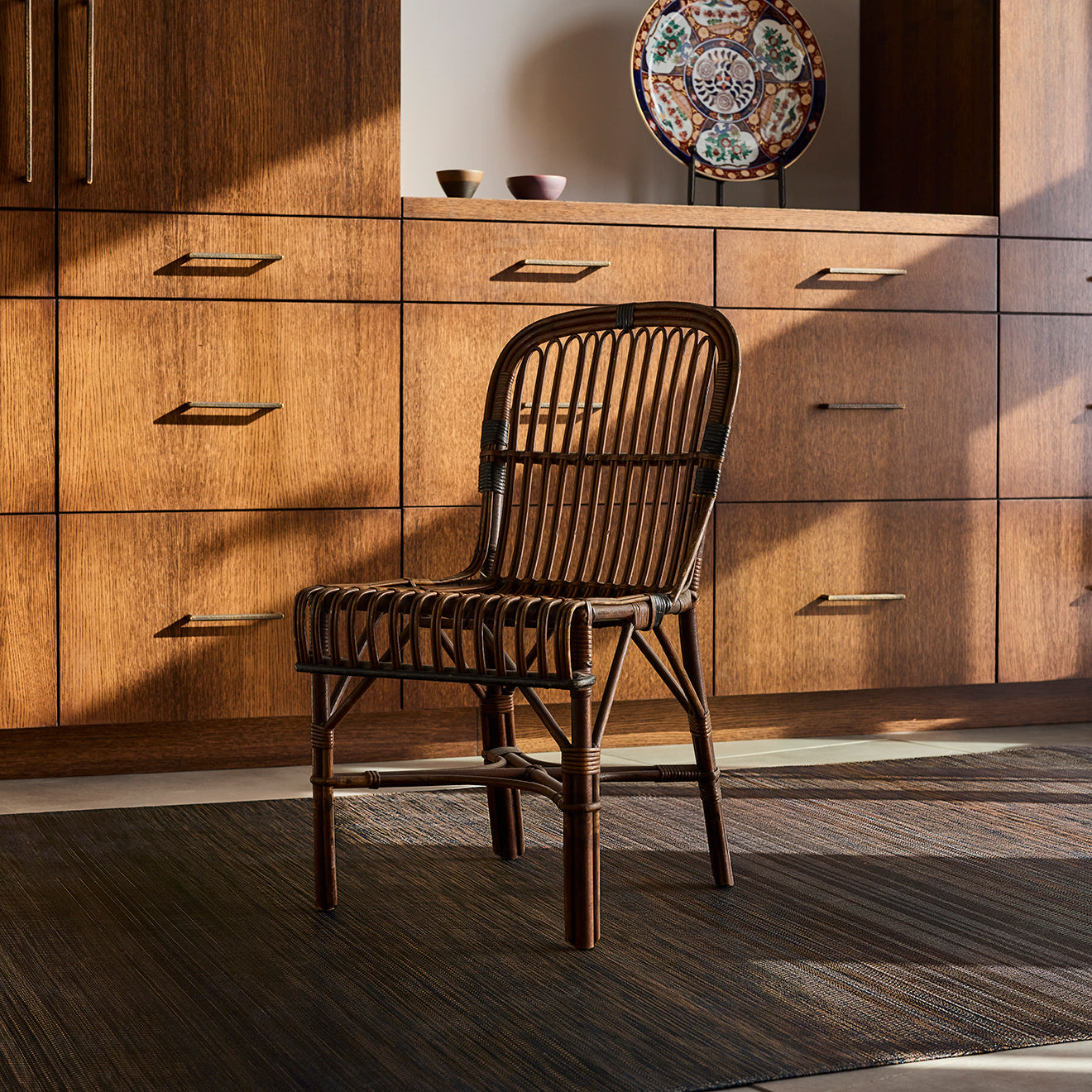 Chilewich woven floor mat in neutral woven terrastrand yarn, durable and stylish for modern living spaces.