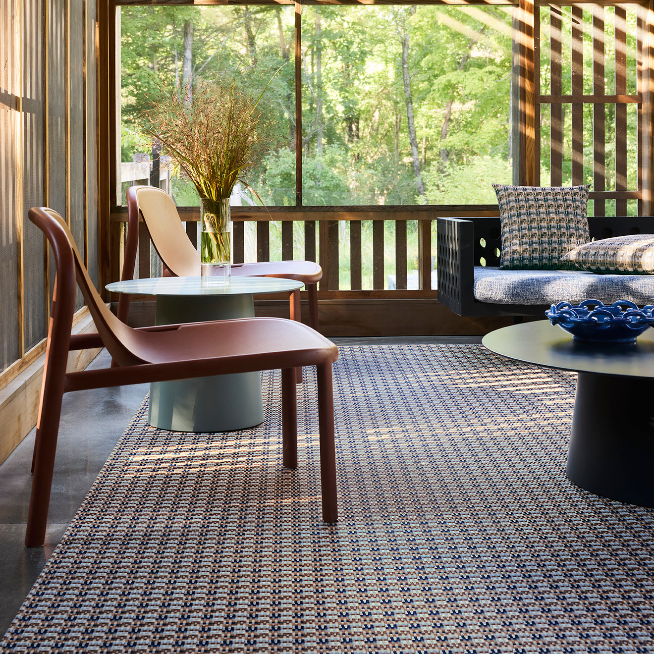 Chilewich woven floor mat in neutral woven terrastrand yarn, durable and stylish for modern living spaces.