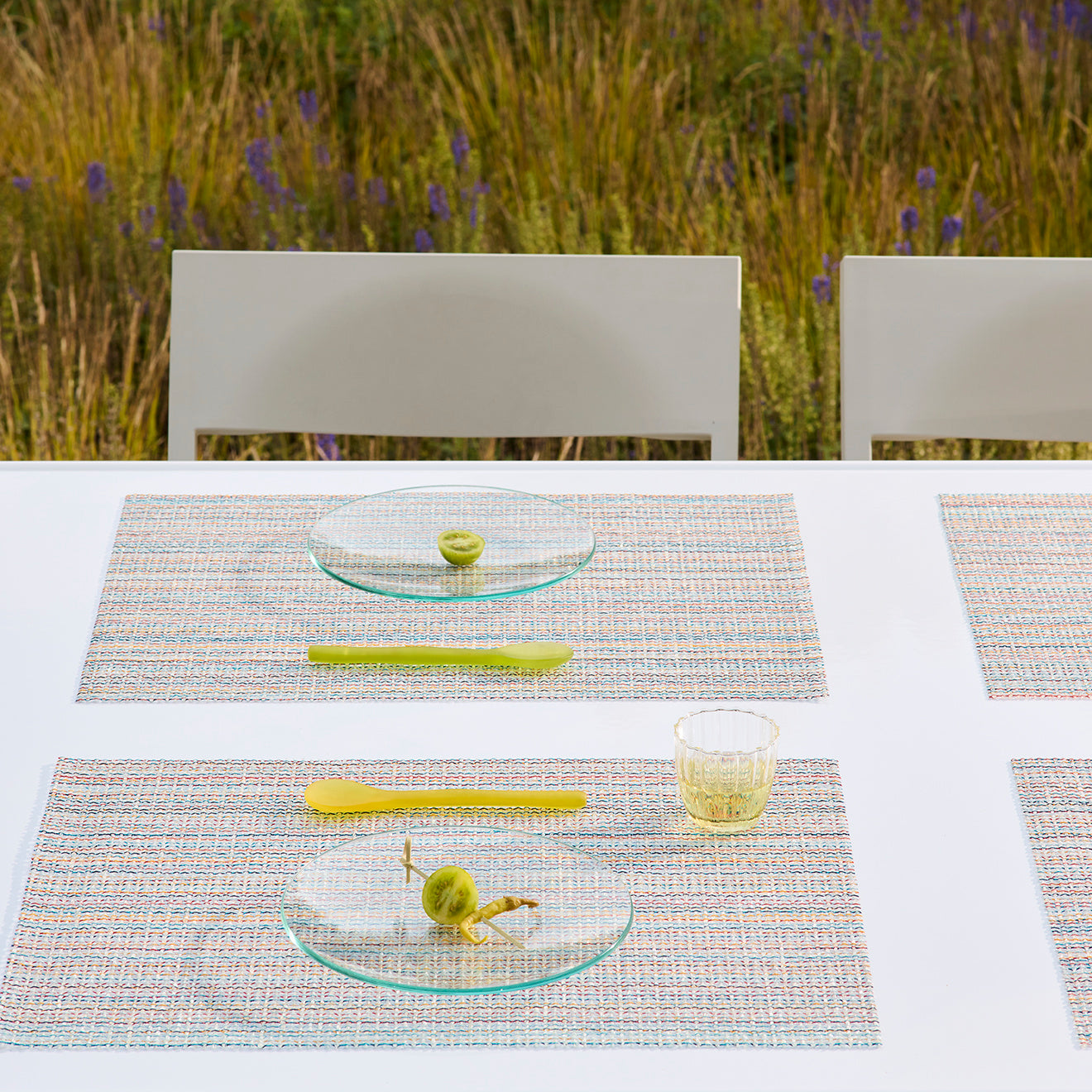 Detail image of Chilewich woven material showcasing texture, color, and pattern of the terrastrand yarn weave.