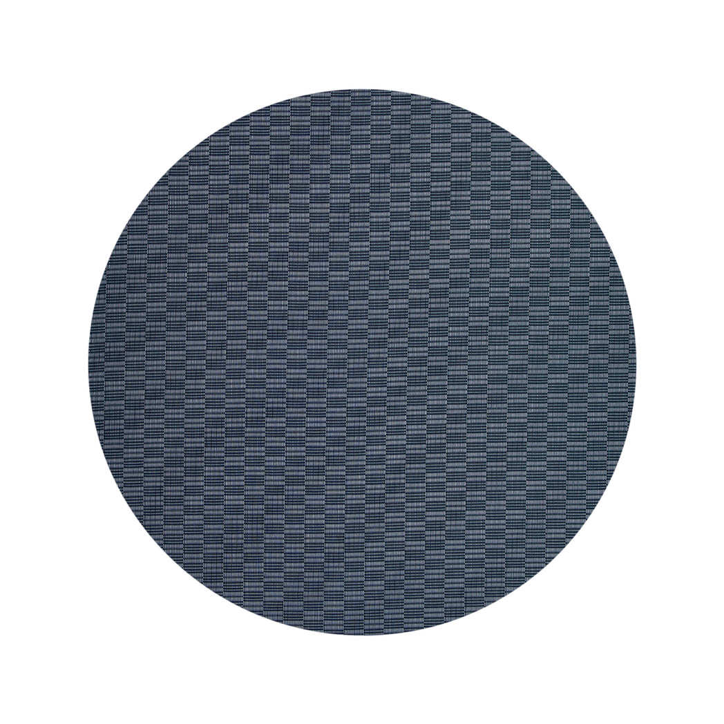 Round Woven Floor Mat in Dark Navy Blue with Light Blue