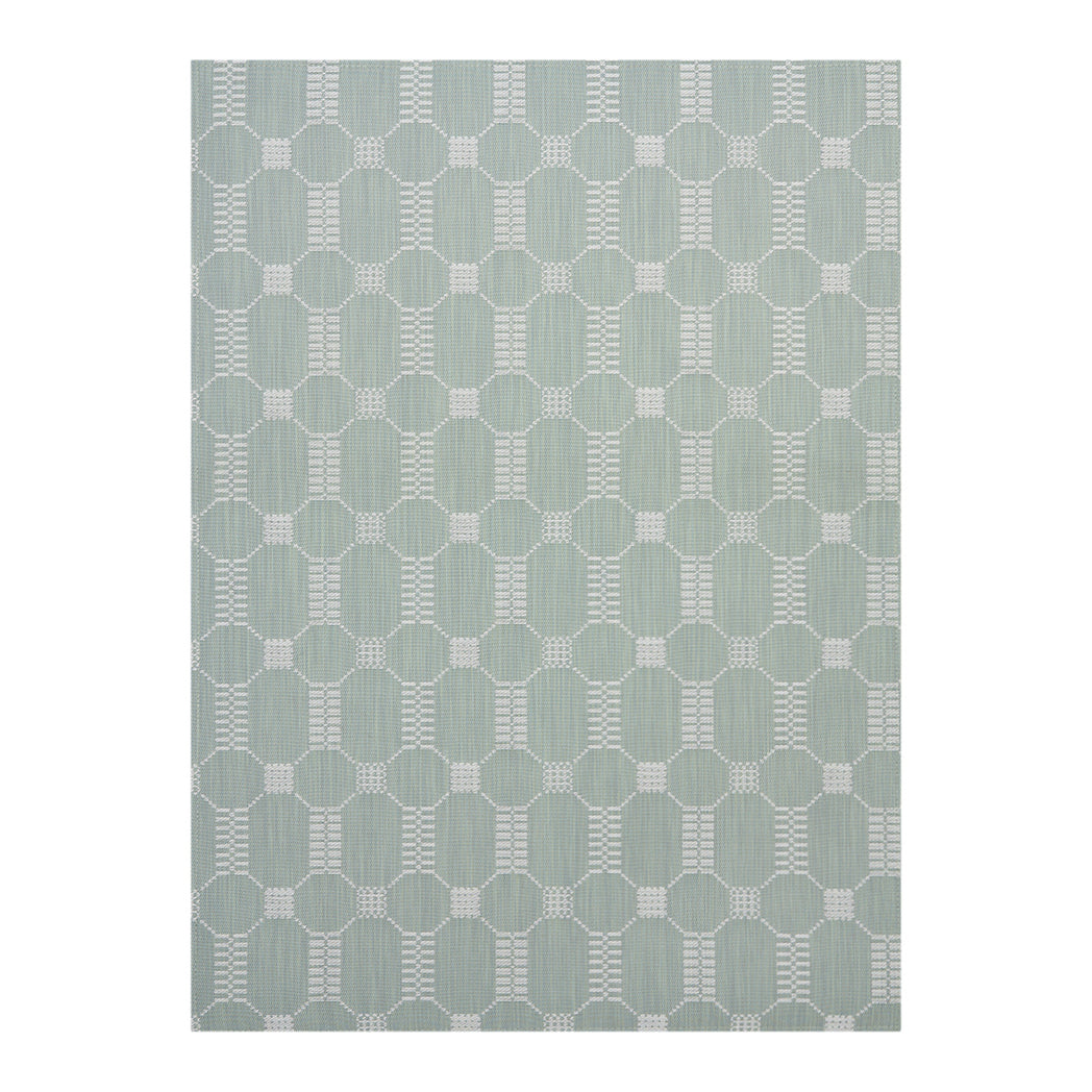 Abalone Woven Floor Mat in Muted Light Blue Green with White