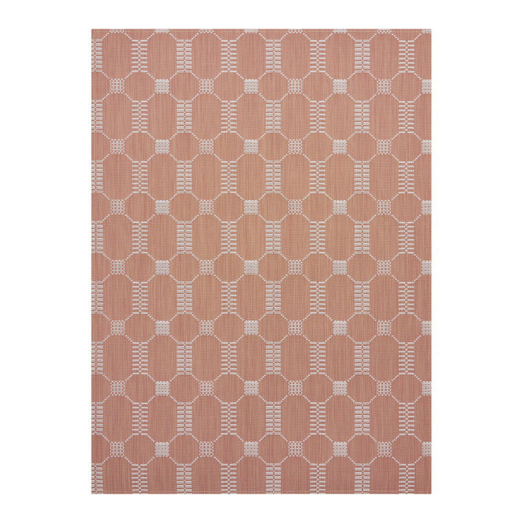 Burnt Coral Woven Floor Mat in Muted Midtone Warm Red with White