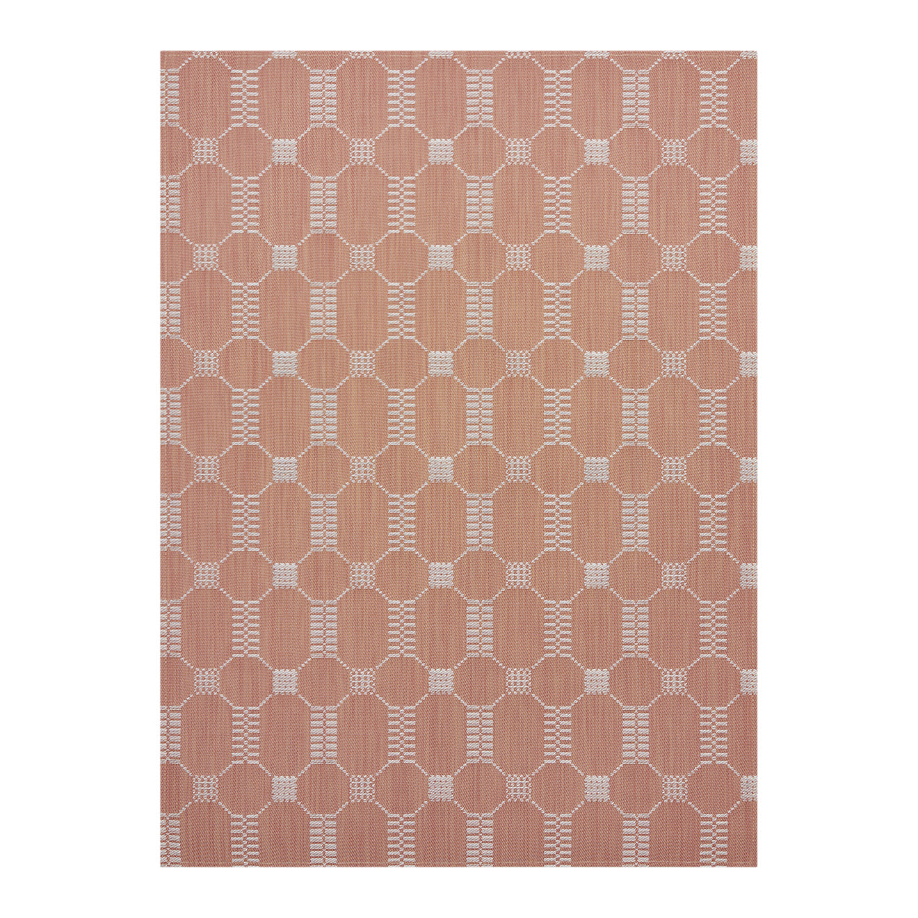 Burnt Coral Woven Floor Mat in Muted Midtone Warm Red with White