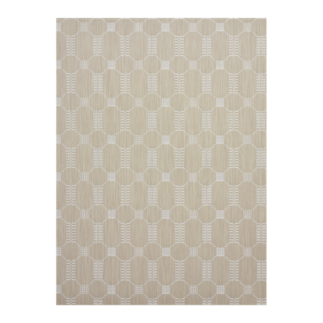 Flax Woven Floor Mat in Light Neutral Beige with White