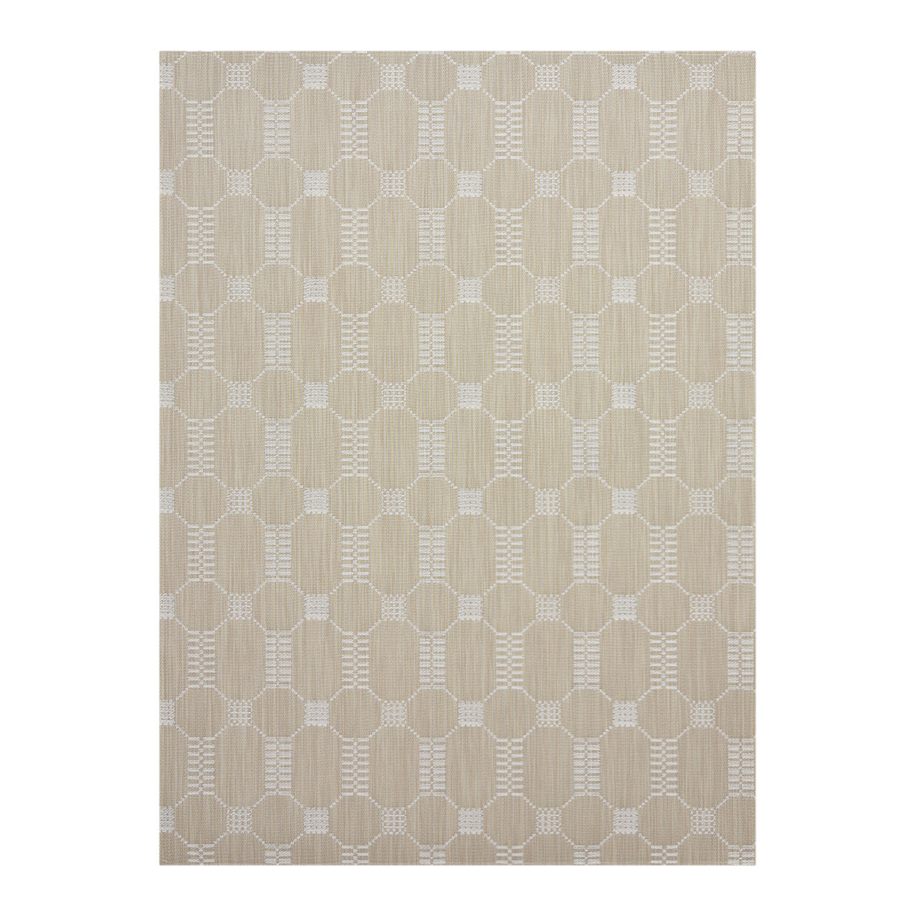 Flax Woven Floor Mat in Light Neutral Beige with White