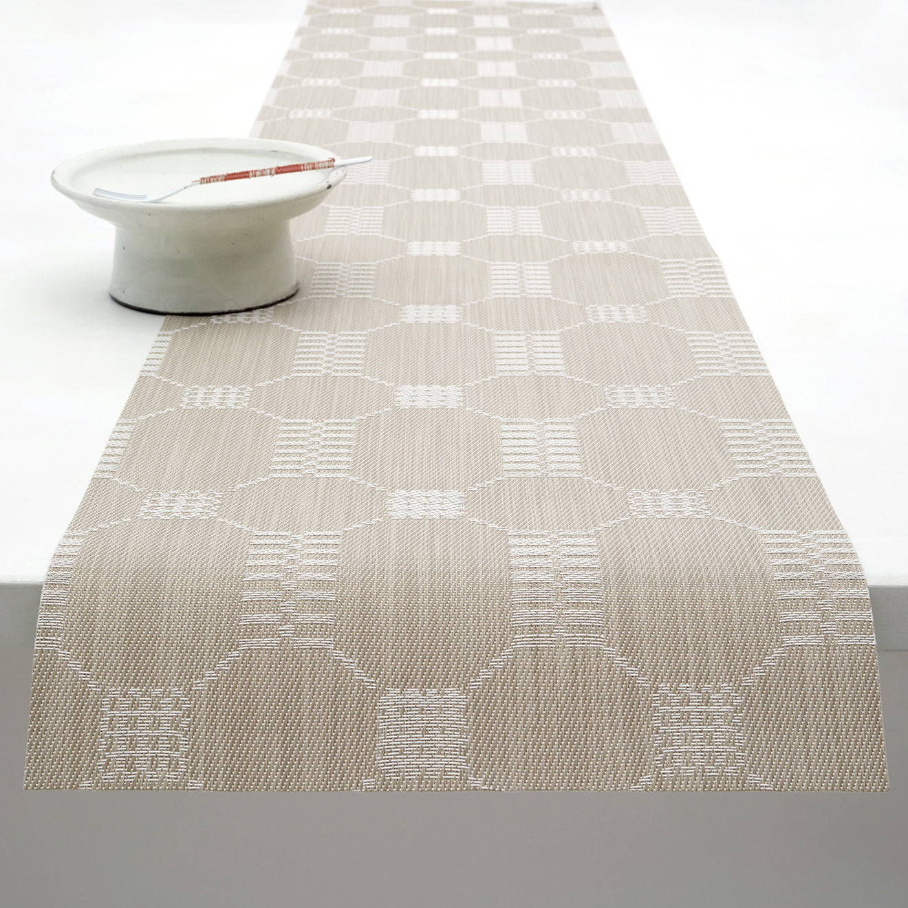 14'' x 72'' Table Runners in Midtone Neutral Beige with White Accents 