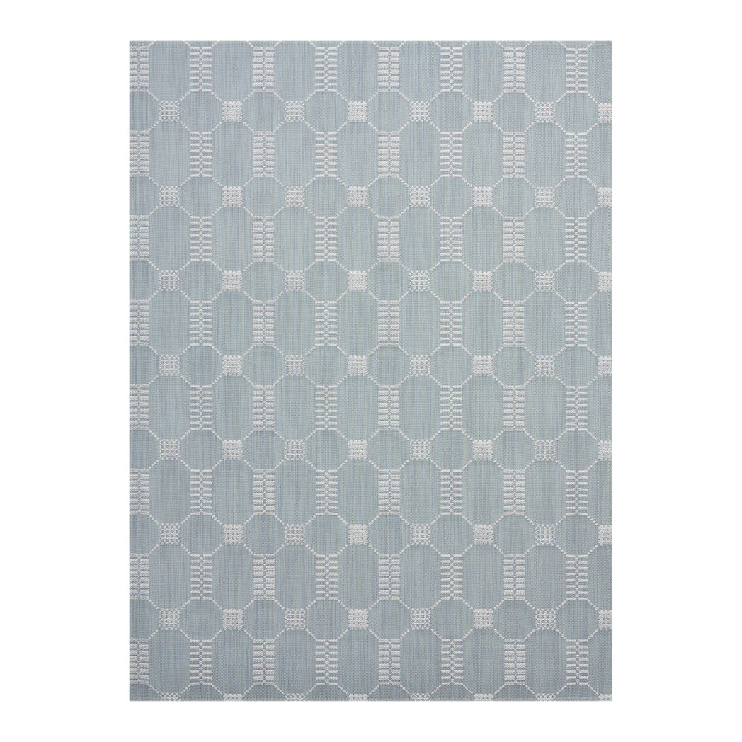 Sea Woven Floor Mat in Muted Light Blue with White