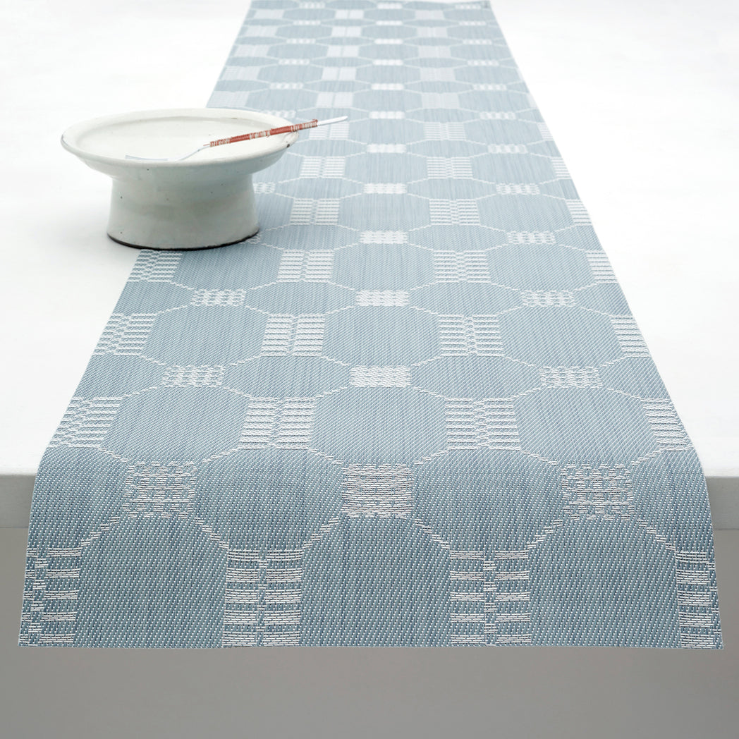 14'' x 72'' Table Runners in Muted Light Blue with White Accents