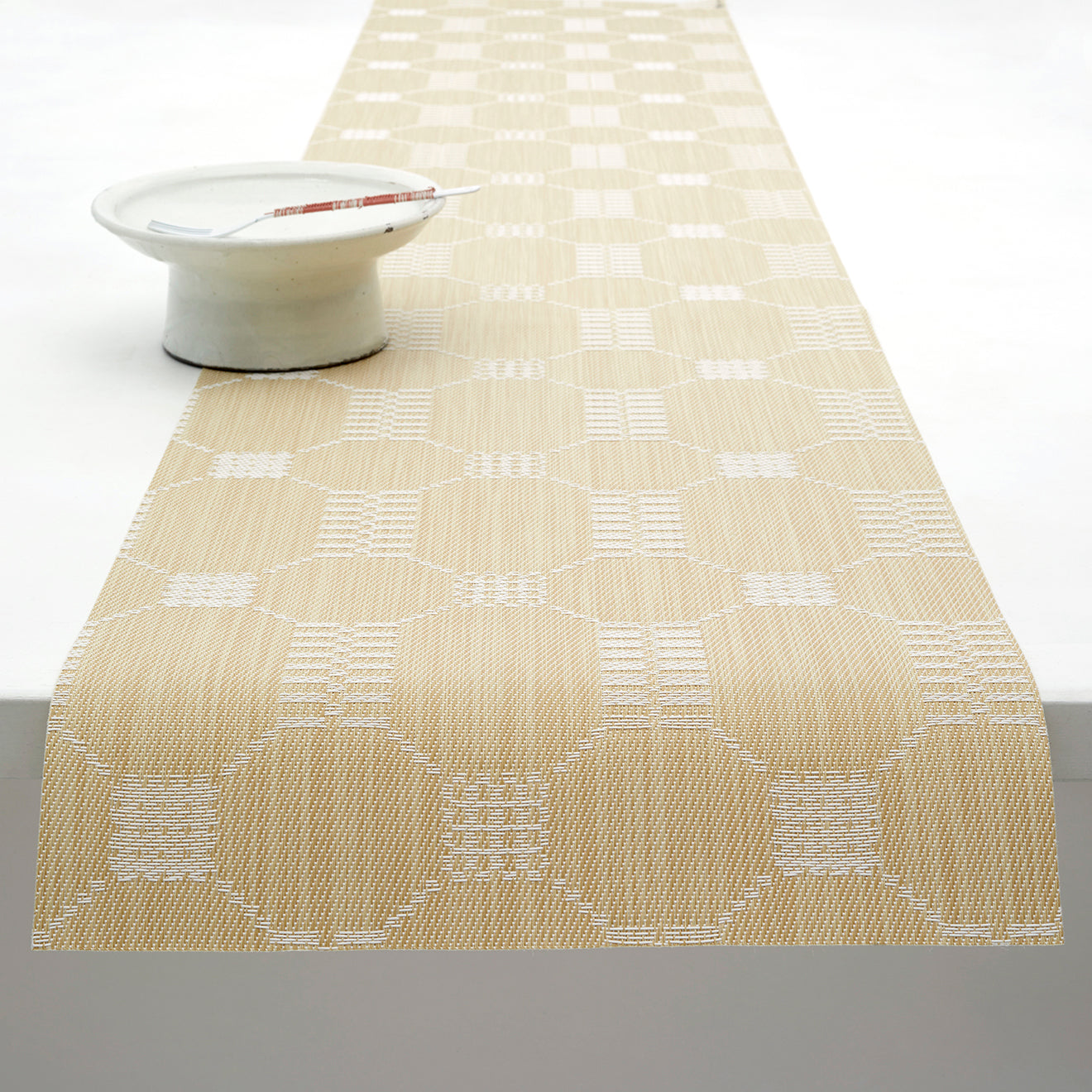 14'' x 72'' Table Runners in Muted Light Yellow with White Accents