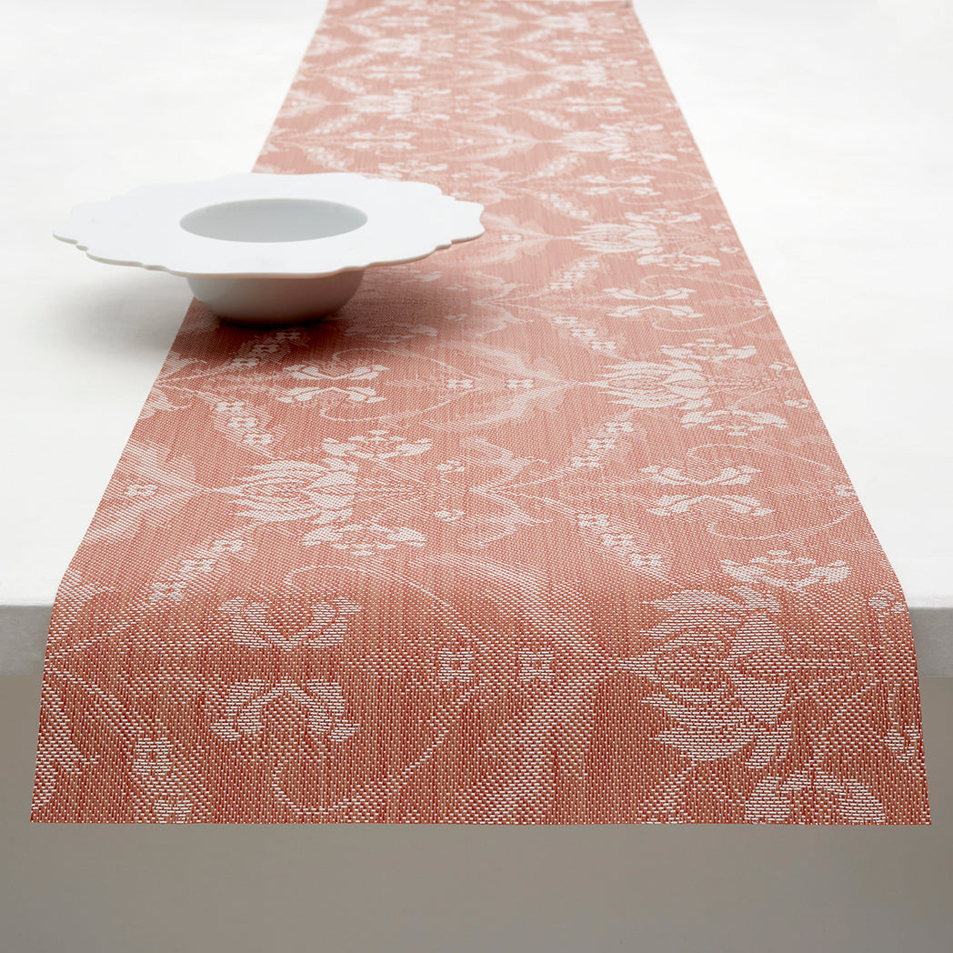 14'' x 72'' Table Runners in Muted Light Orange Red with White Accents