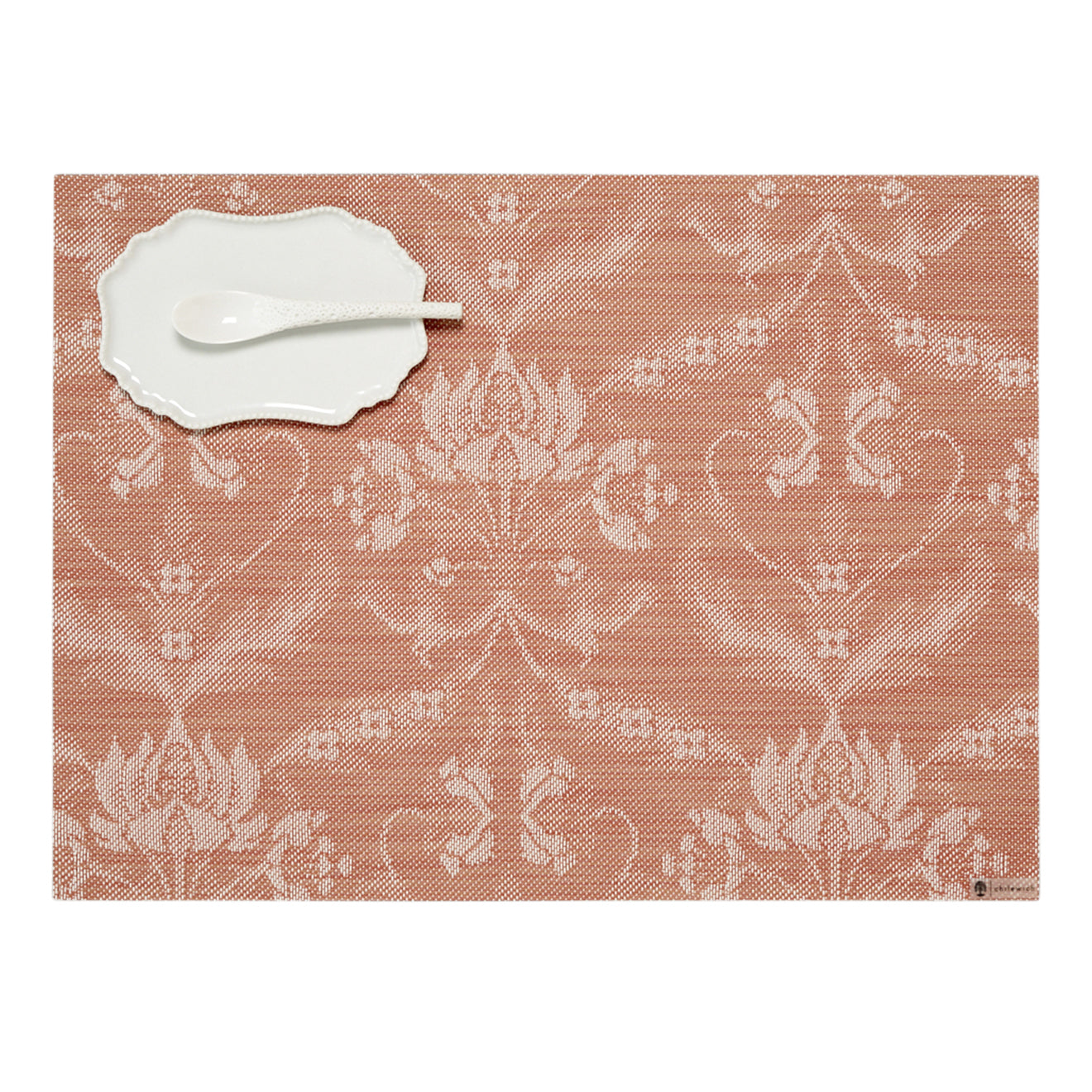 Damask Placemats - Burnt Coral With Prop