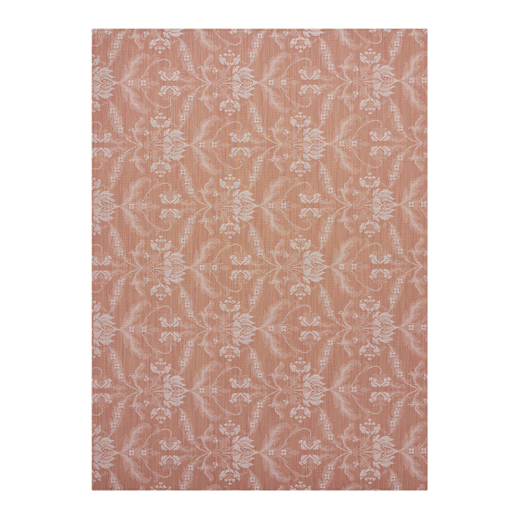 Burnt Coral Woven Floor Mat in Muted Midtone Warm Red with White