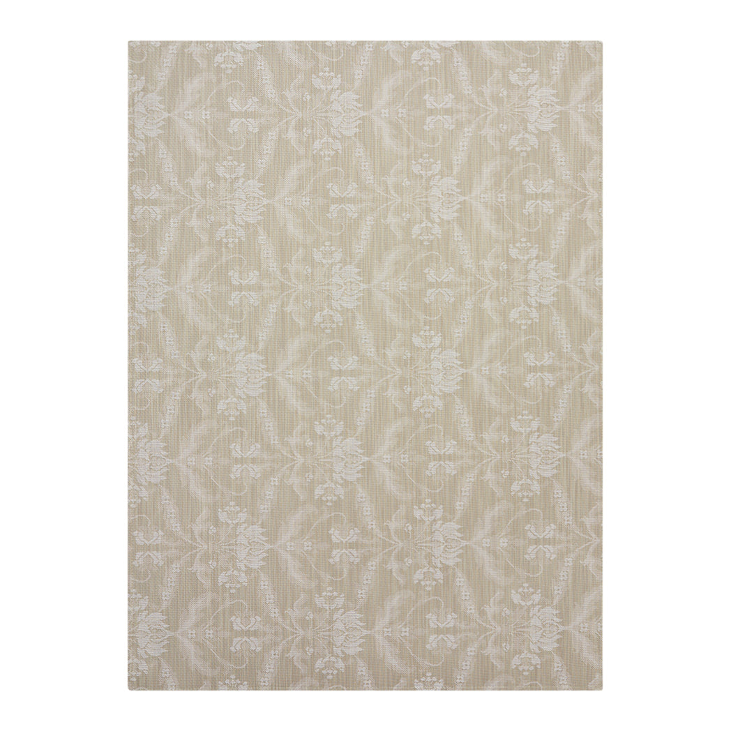 Flax Woven Floor Mat in Light Neutral Beige with White
