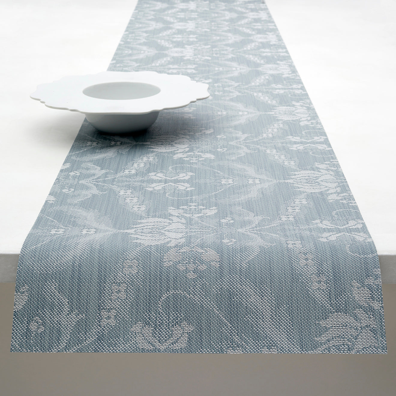 14'' x 72'' Table Runners in Muted Light Blue with White Accents