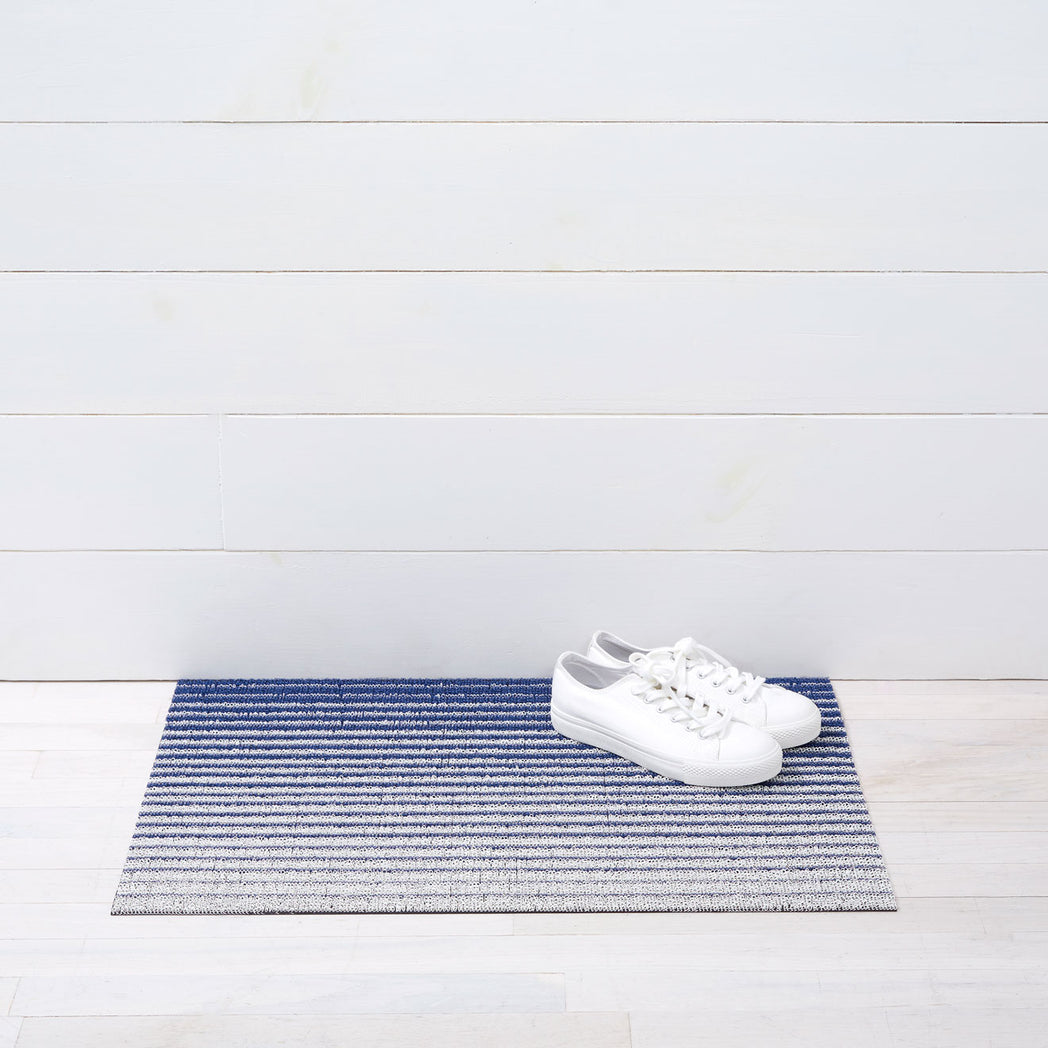 Domino Stripe Shag Mats - Denim Doormat