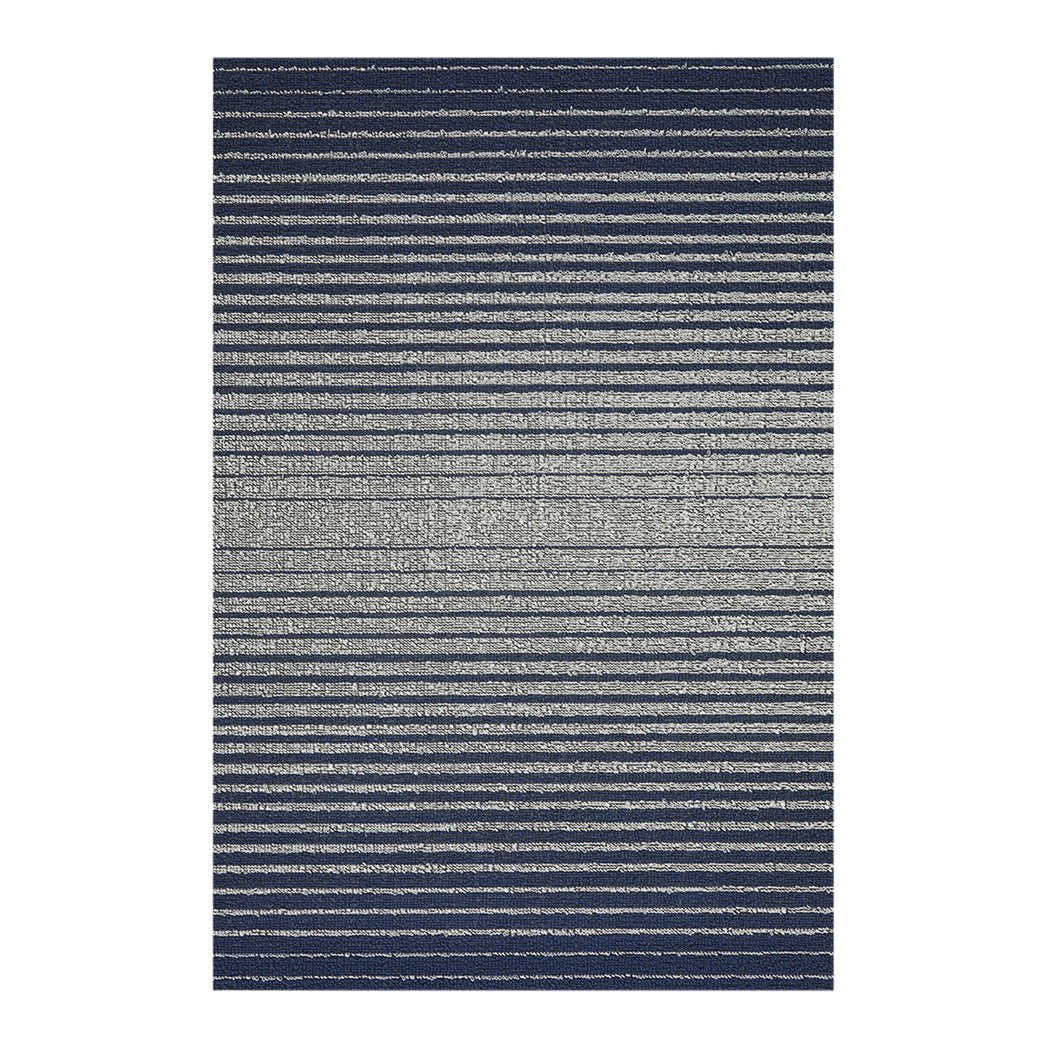 Rectangle Shag Mats in Mix of Midtone Navy Blue and White