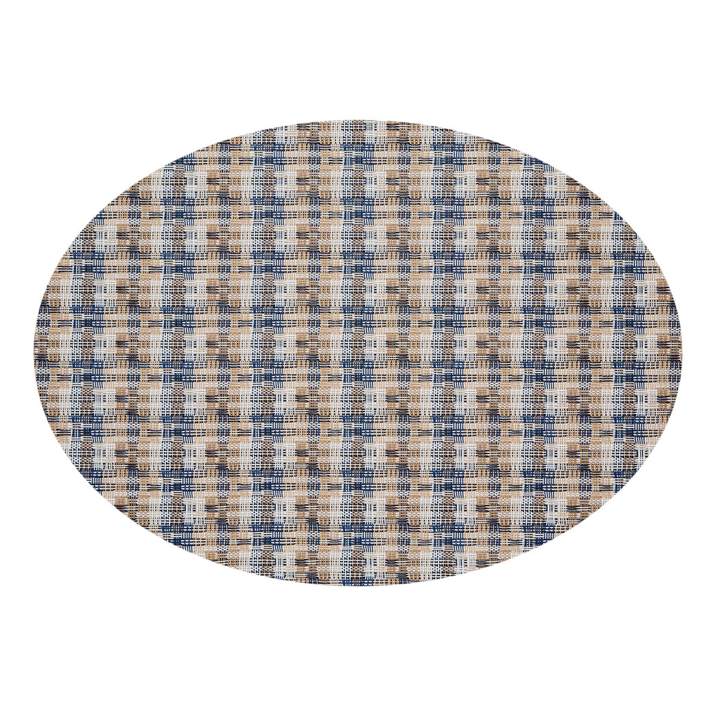 Oval Placemats in Mix of Midtone Tan, White and Navy Blue
