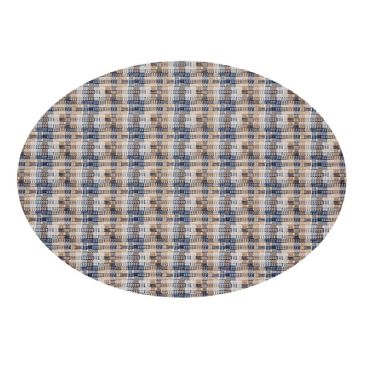 Oval Placemats in Mix of Midtone Tan, White and Navy Blue