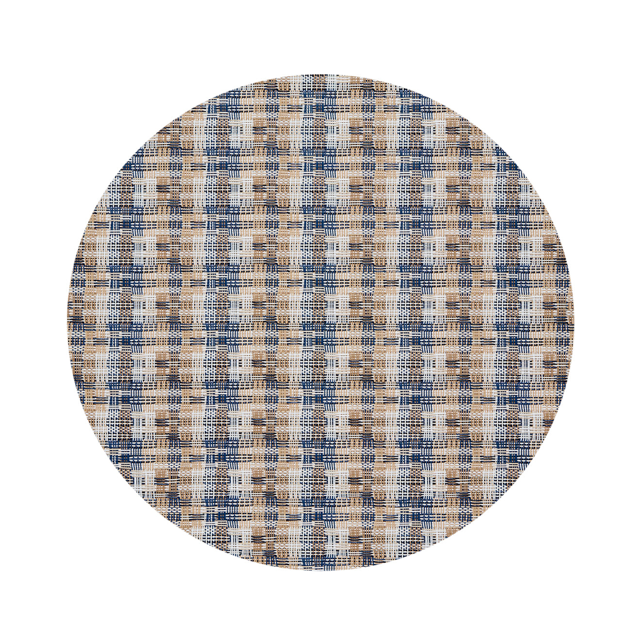 Round Placemats in Mix of Midtone Tan, White and Navy Blue