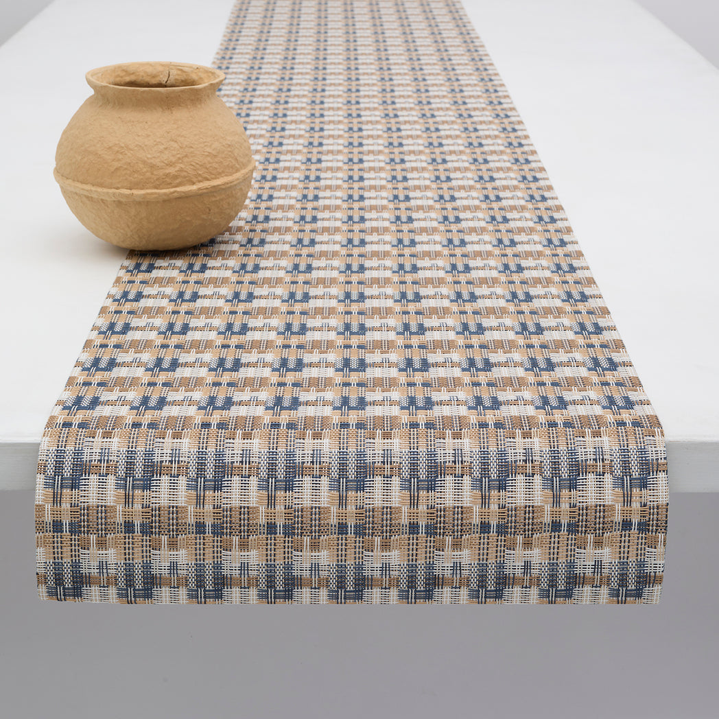 14'' x 72'' Table Runners in Mix of Midtone Tan, White and Navy Blue