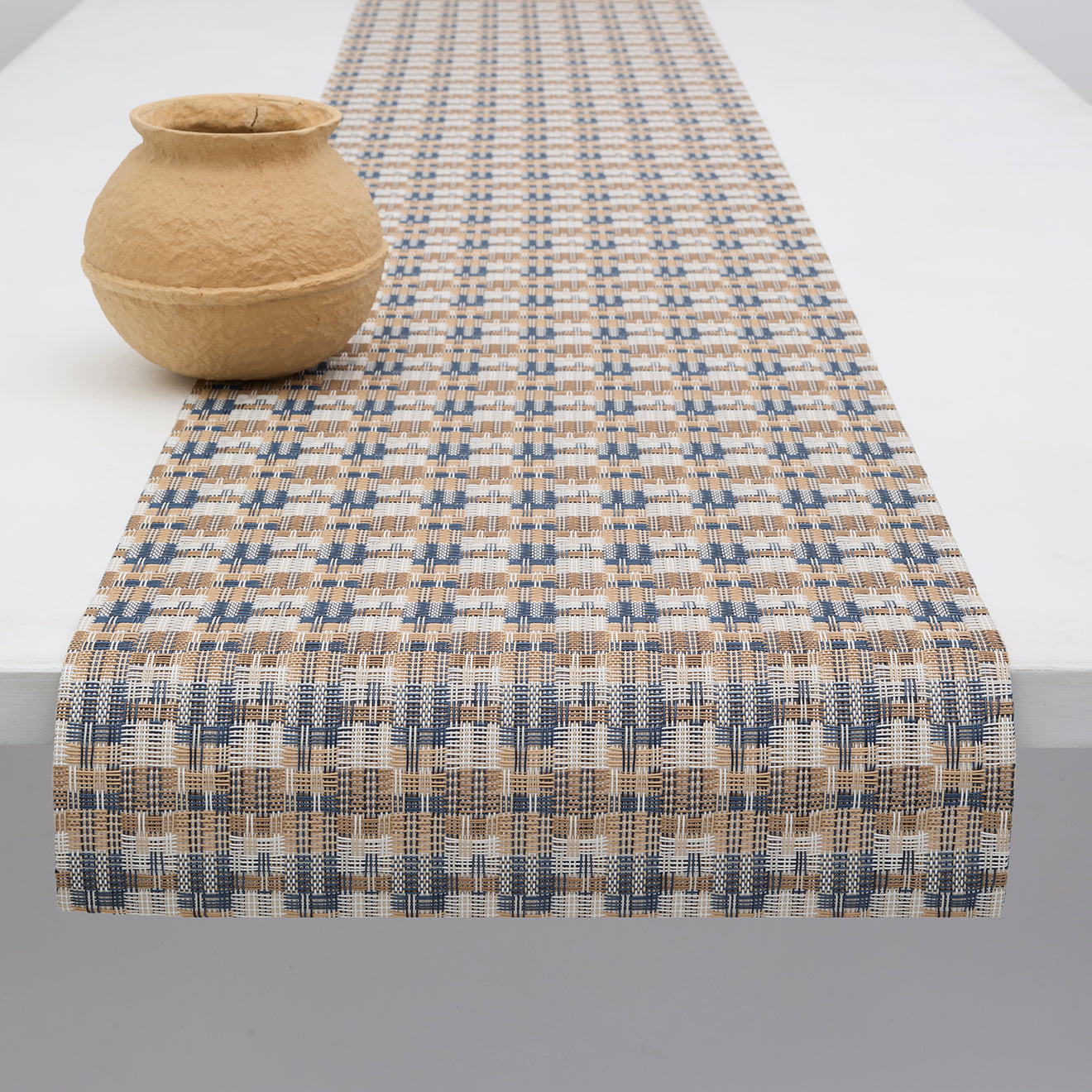 14'' x 72'' Table Runners in Mix of Midtone Tan, White and Navy Blue