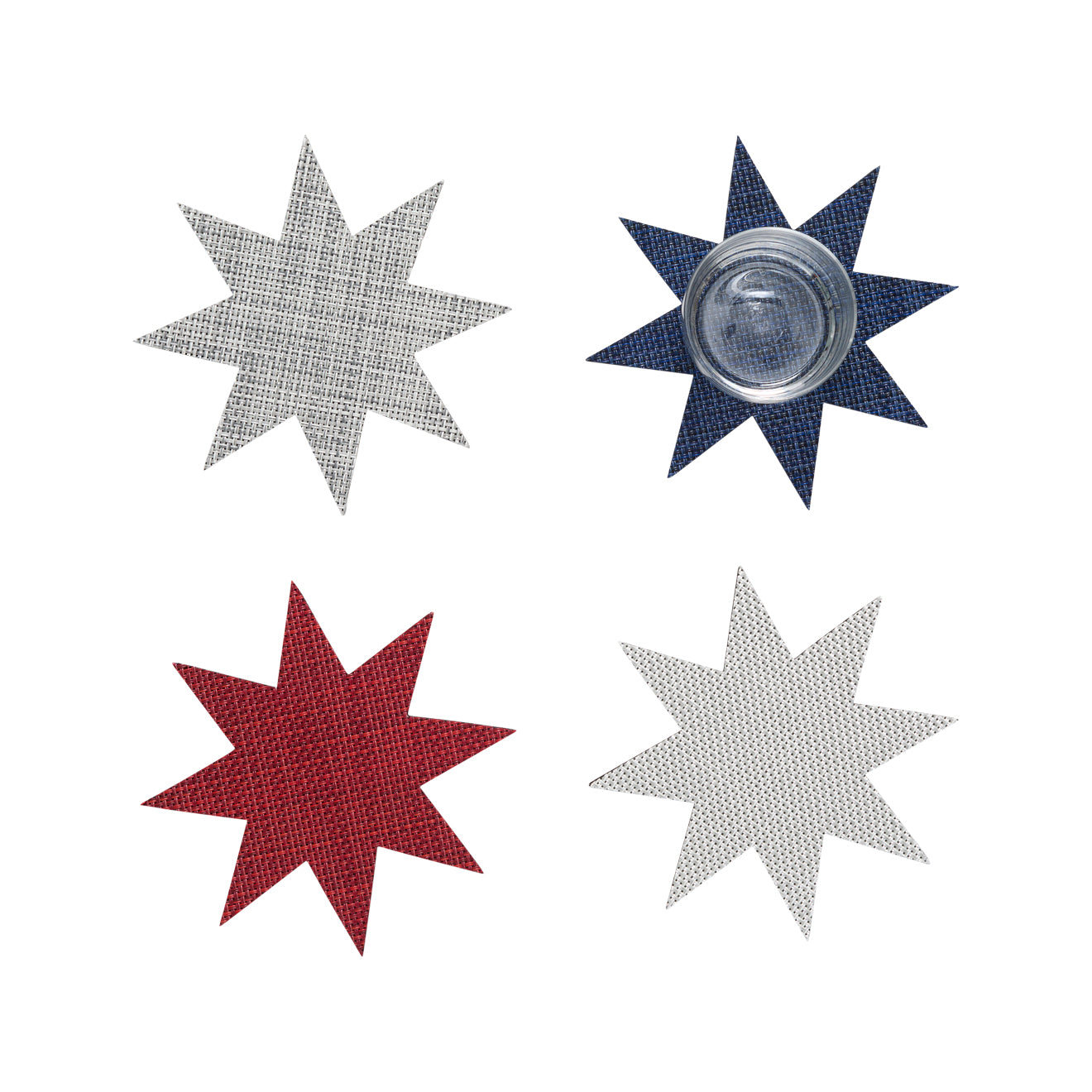 Set of 4 Coasters in Red, White, Blue, and Silver