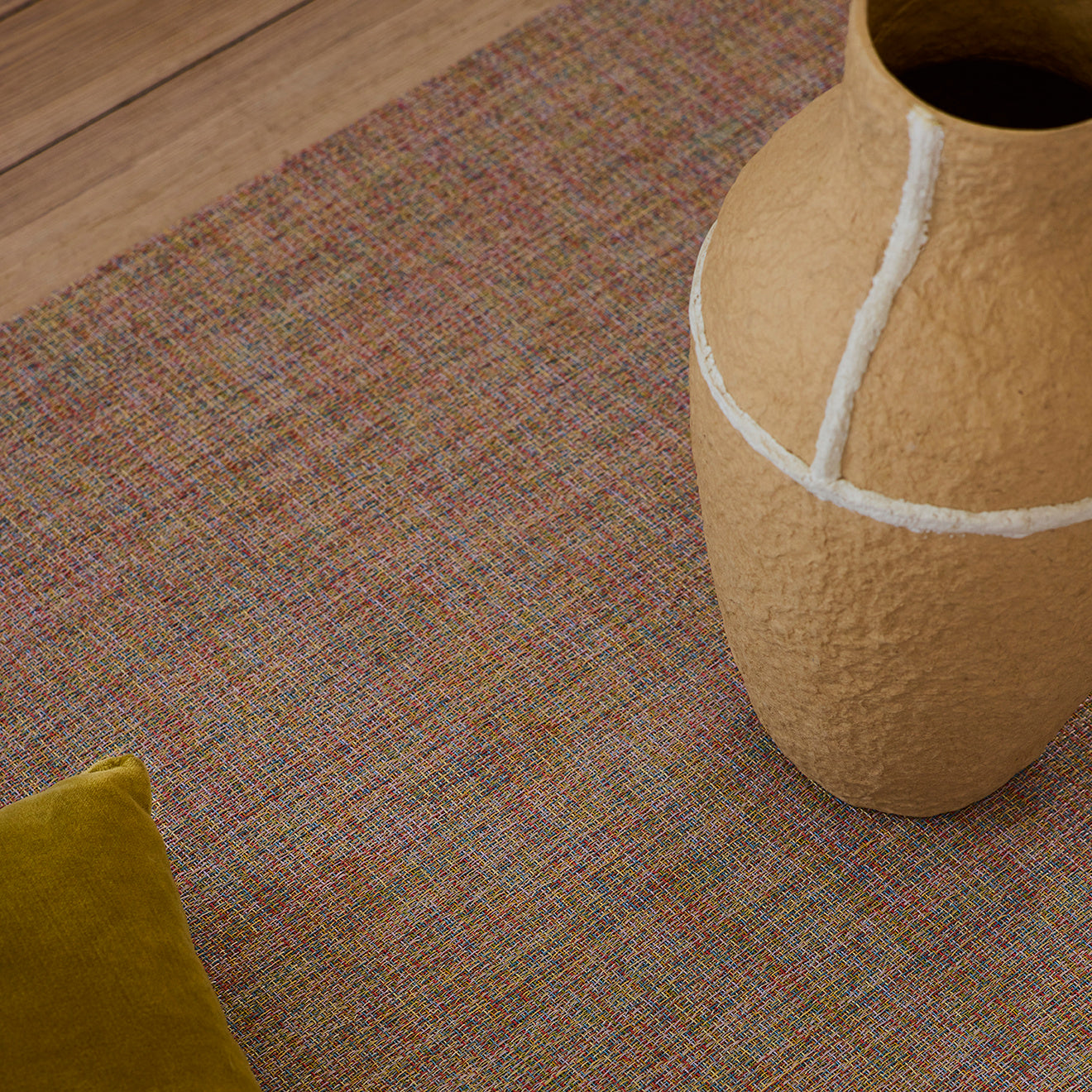 Chilewich woven floor mat in neutral woven terrastrand yarn, durable and stylish for modern living spaces.