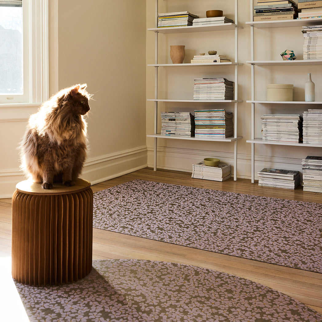 Chilewich woven floor mat in neutral woven terrastrand yarn, durable and stylish for modern living spaces.