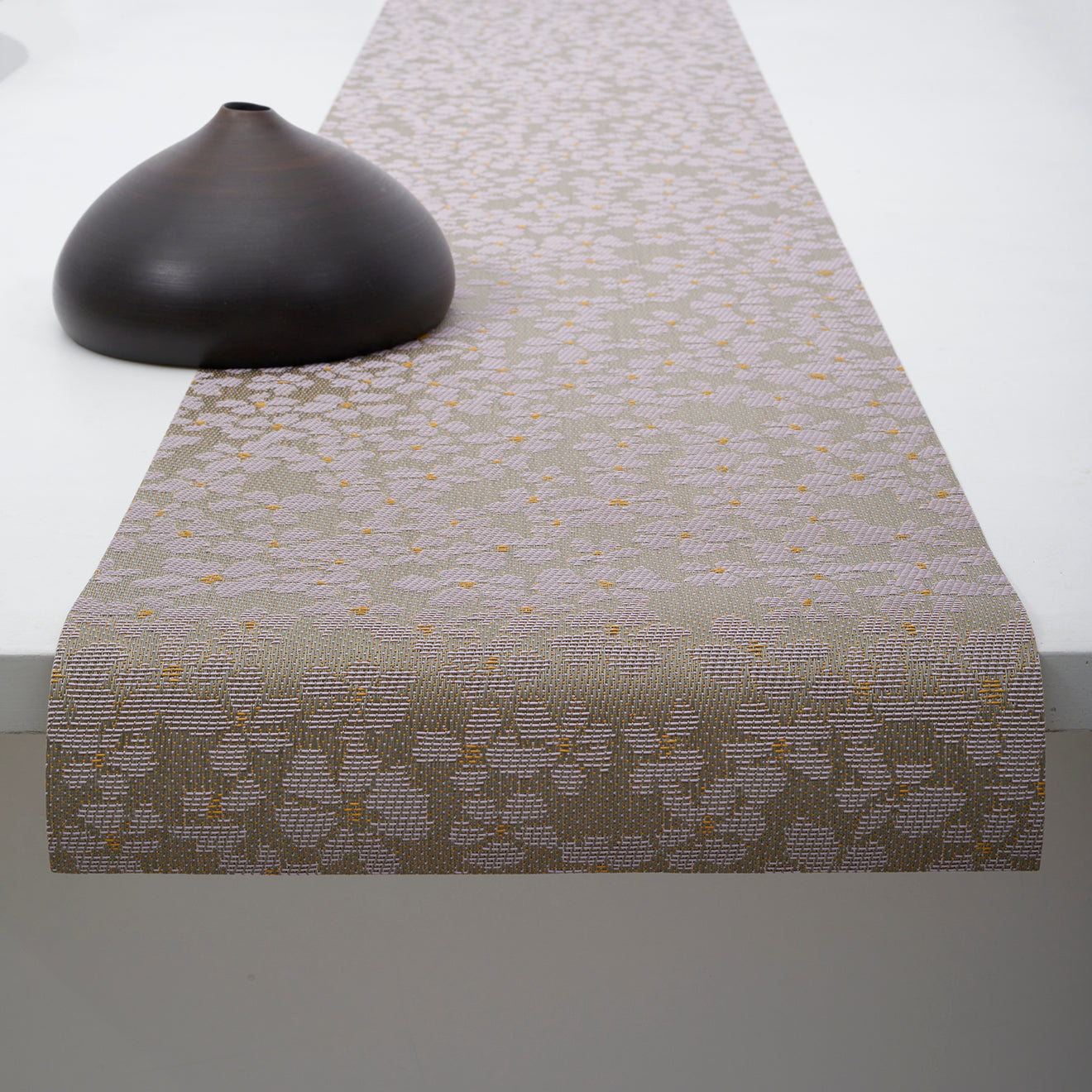 14'' x 72'' Table Runners in Metallic Midtone Warm Silver with Lavender and Muted Yellow Accents