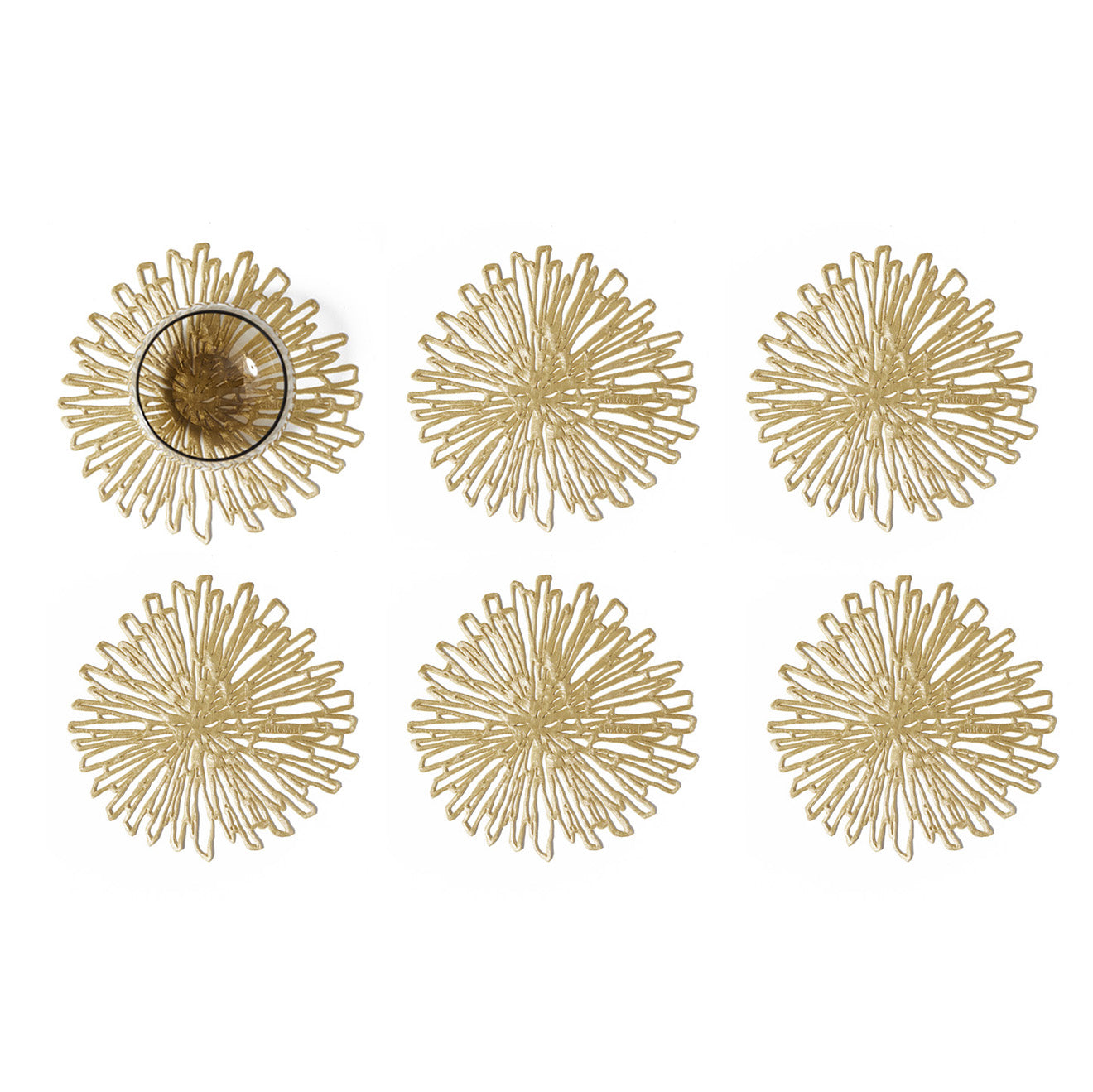 Set of 6 Coasters in Bright Metallic Gold