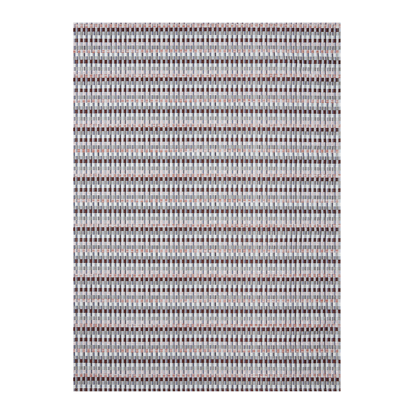 Rectangle Woven Floor Mat in Mix of Blue Tones, Pink Tones, Dark Warm Red, Warm Silver and Off White
