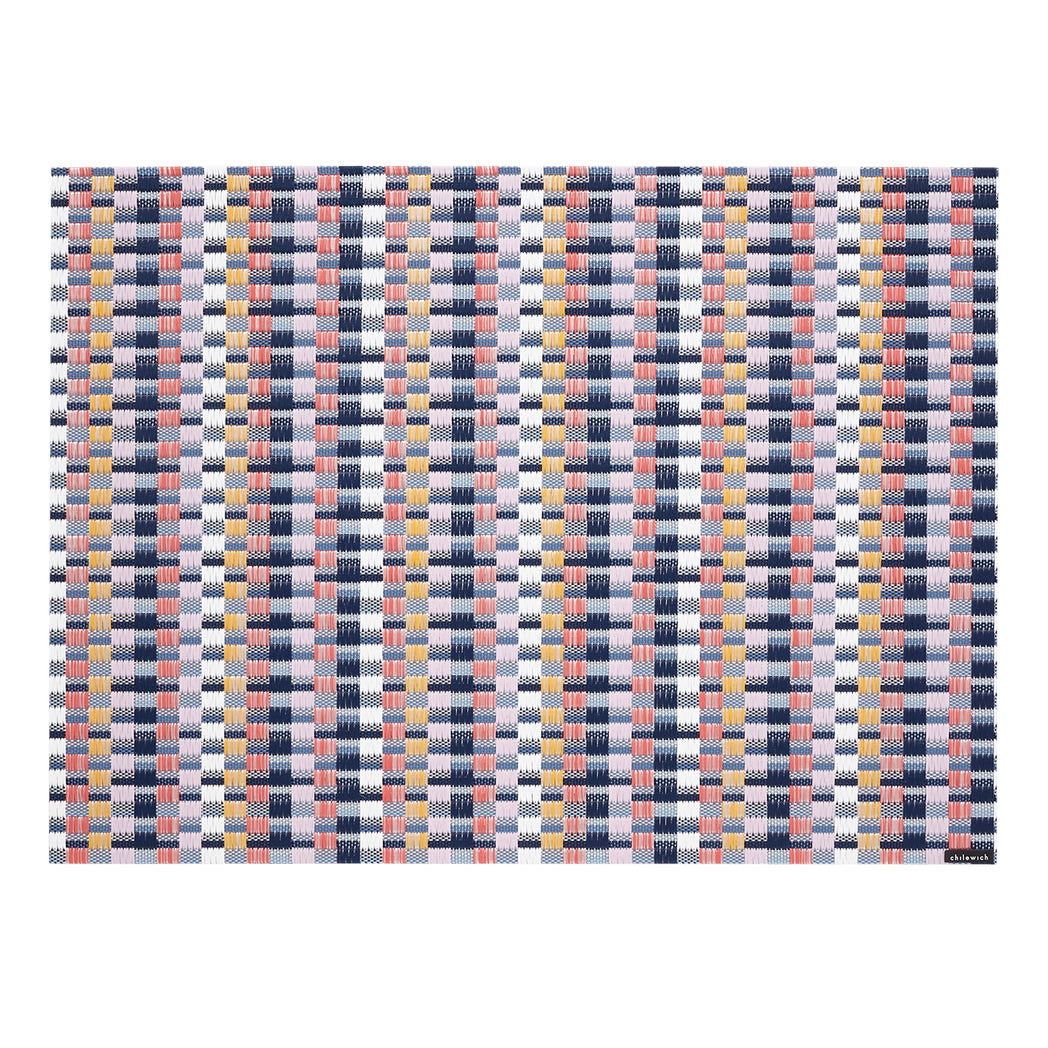 Rectangle Placemats in Mix of Blue Tones, Midtone Pink, Lavender, Yellow Orange and White