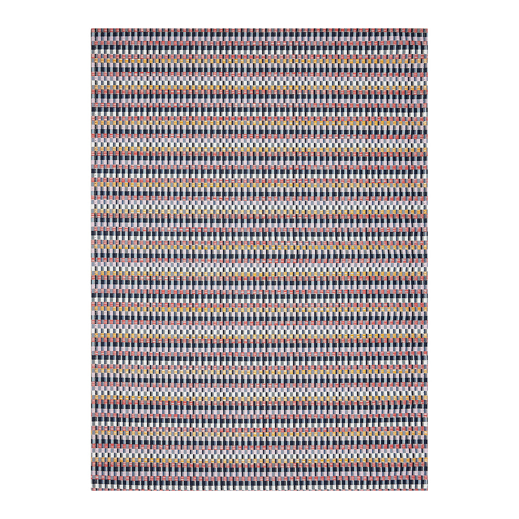Rectangle Woven Floor Mat in Mix of Blue Tones, Midtone Pink, Lavender, Yellow Orange and White