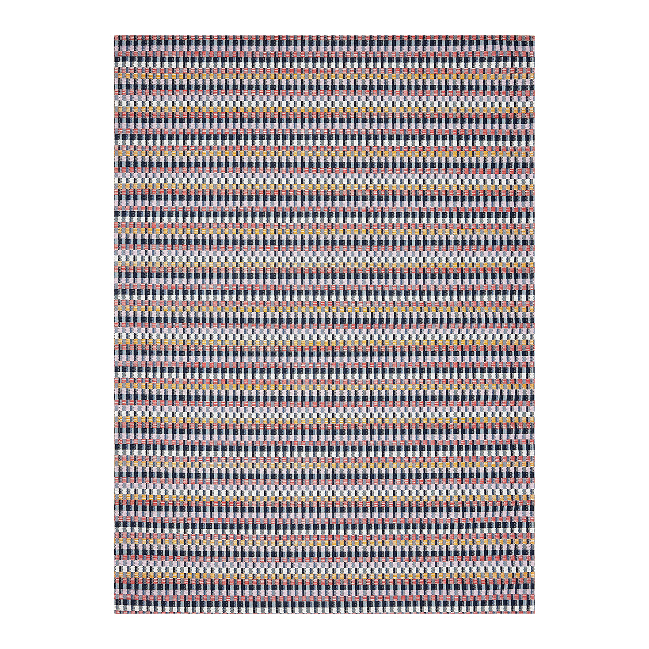 Rectangle Woven Floor Mat in Mix of Blue Tones, Midtone Pink, Lavender, Yellow Orange and White